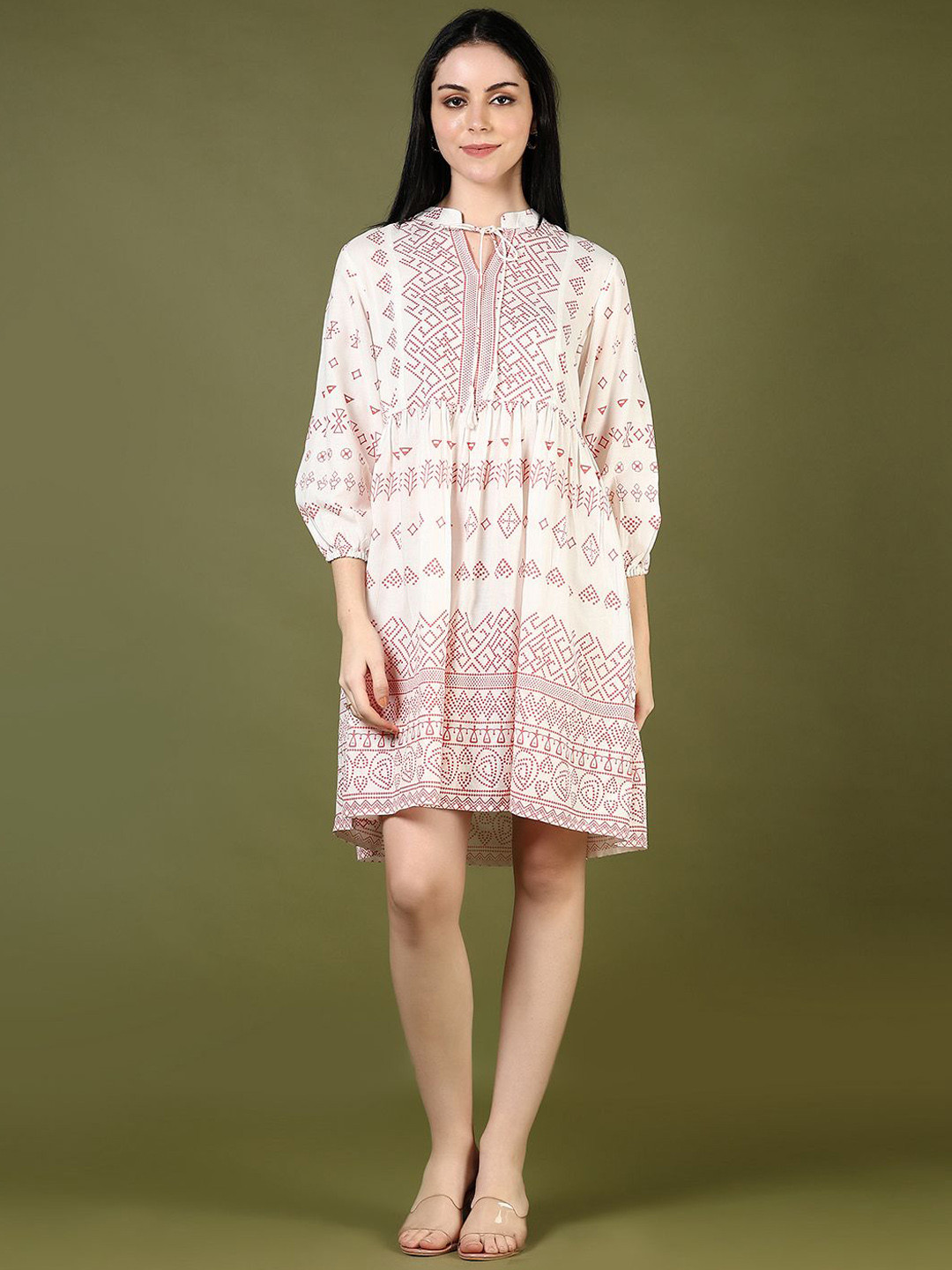 LIMEROAD Floral Printed Mandarin Collar Neck Ethnic Dress
