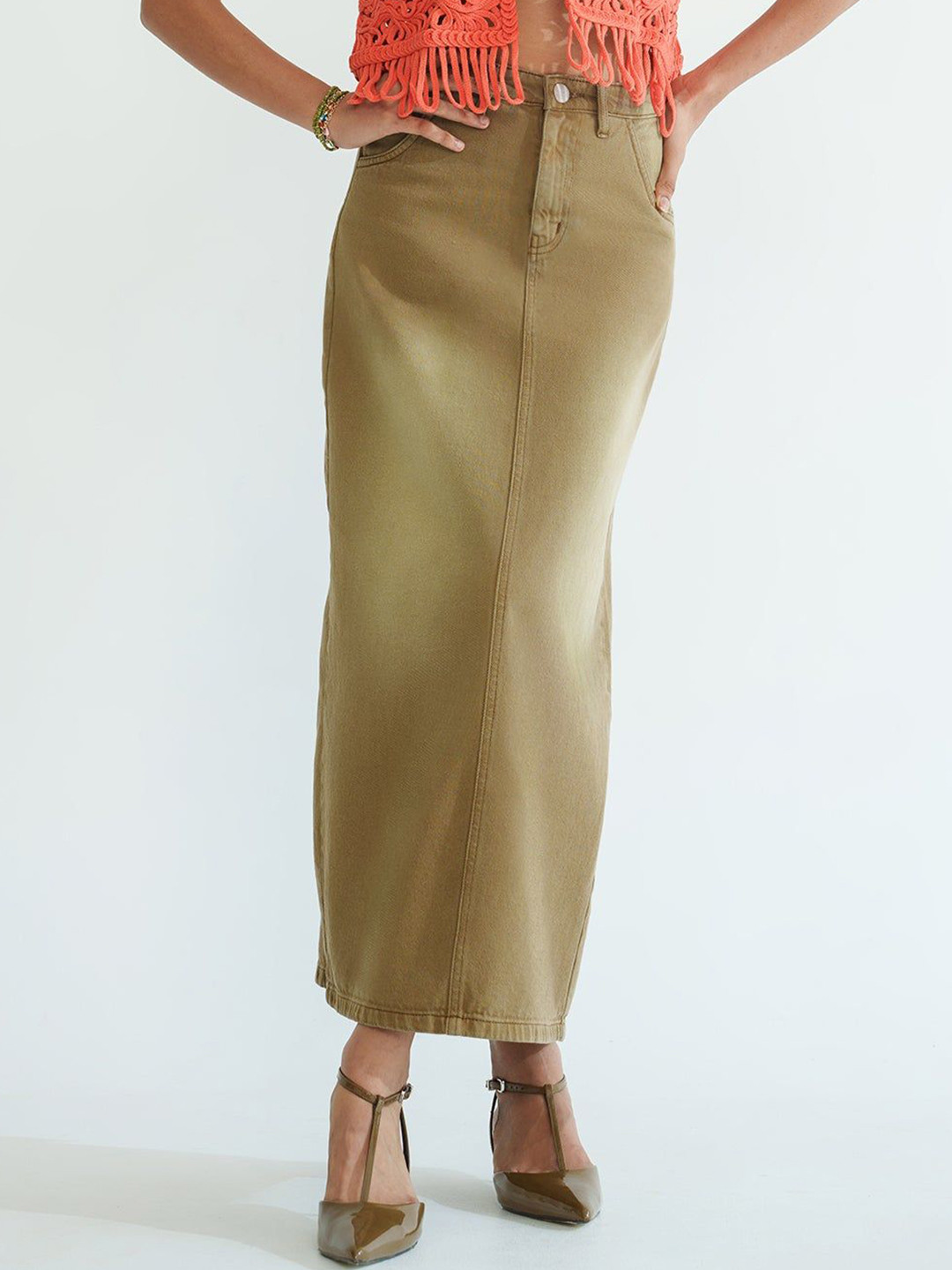 FREAKINS Long Straight Denim Skirt