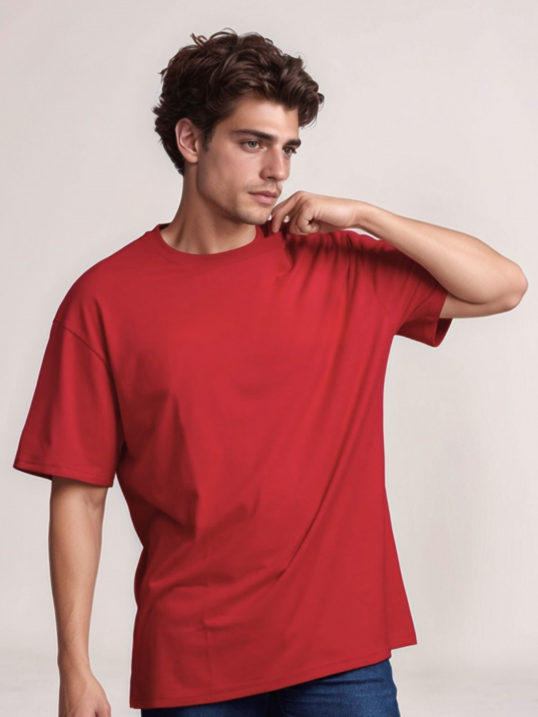HEAST Oversized Drop-Shoulder Round Neck Casual T-shirt