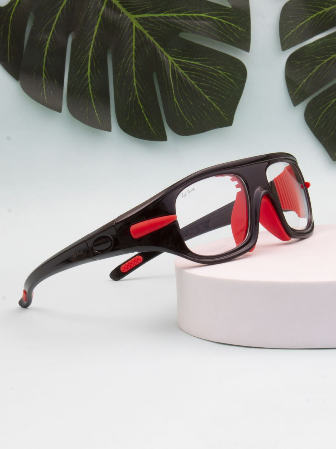 Ted Smith Unisex Black-Red UV Protected Lens Wrap Around Sports Shooting Sunglasses