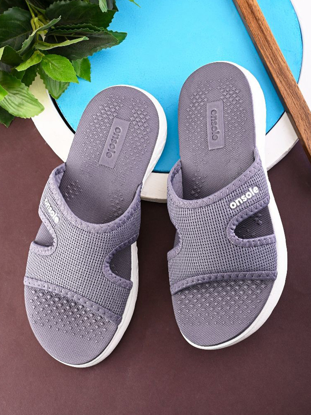 ONSOLE Women Open Back Textured Open Toe Sliders