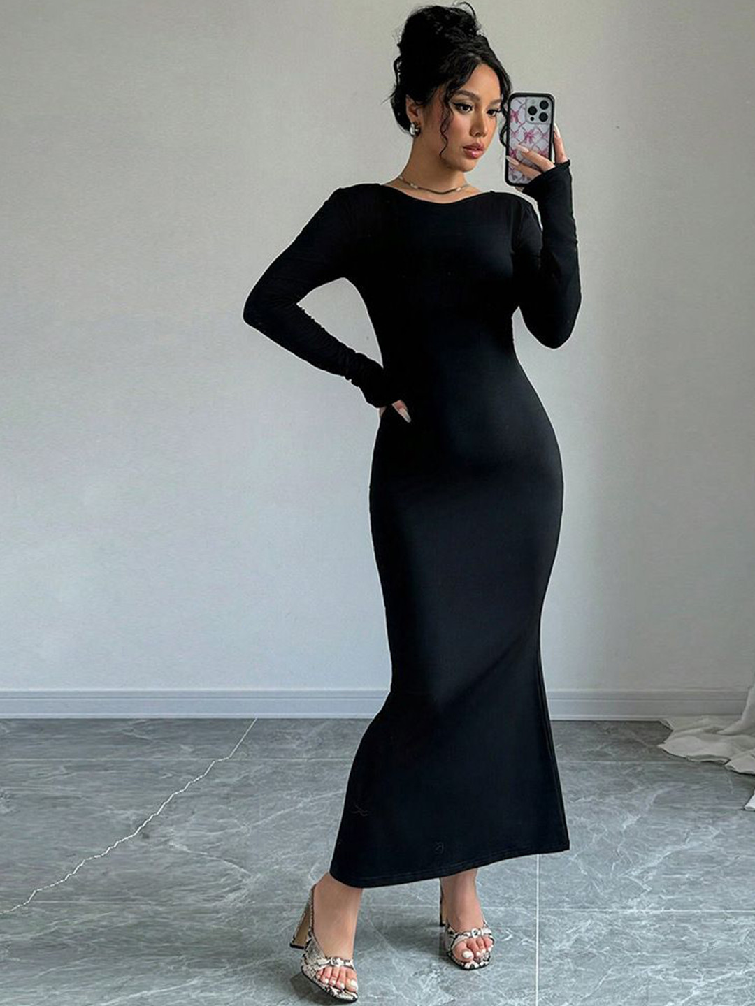 bebe Women Boat Neck Bodycon Party Maxi Dress
