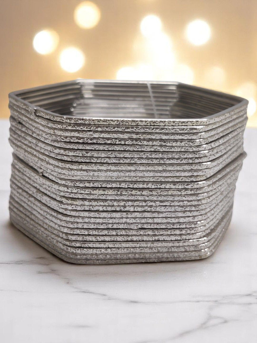 OOMPH Set Of 24 Oxidised Shimmer Hexagon Shape Bangles