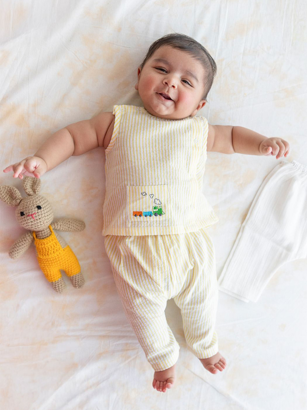 Tiber Taber Boys Rail Striped Pure Cotton Jhabla Set