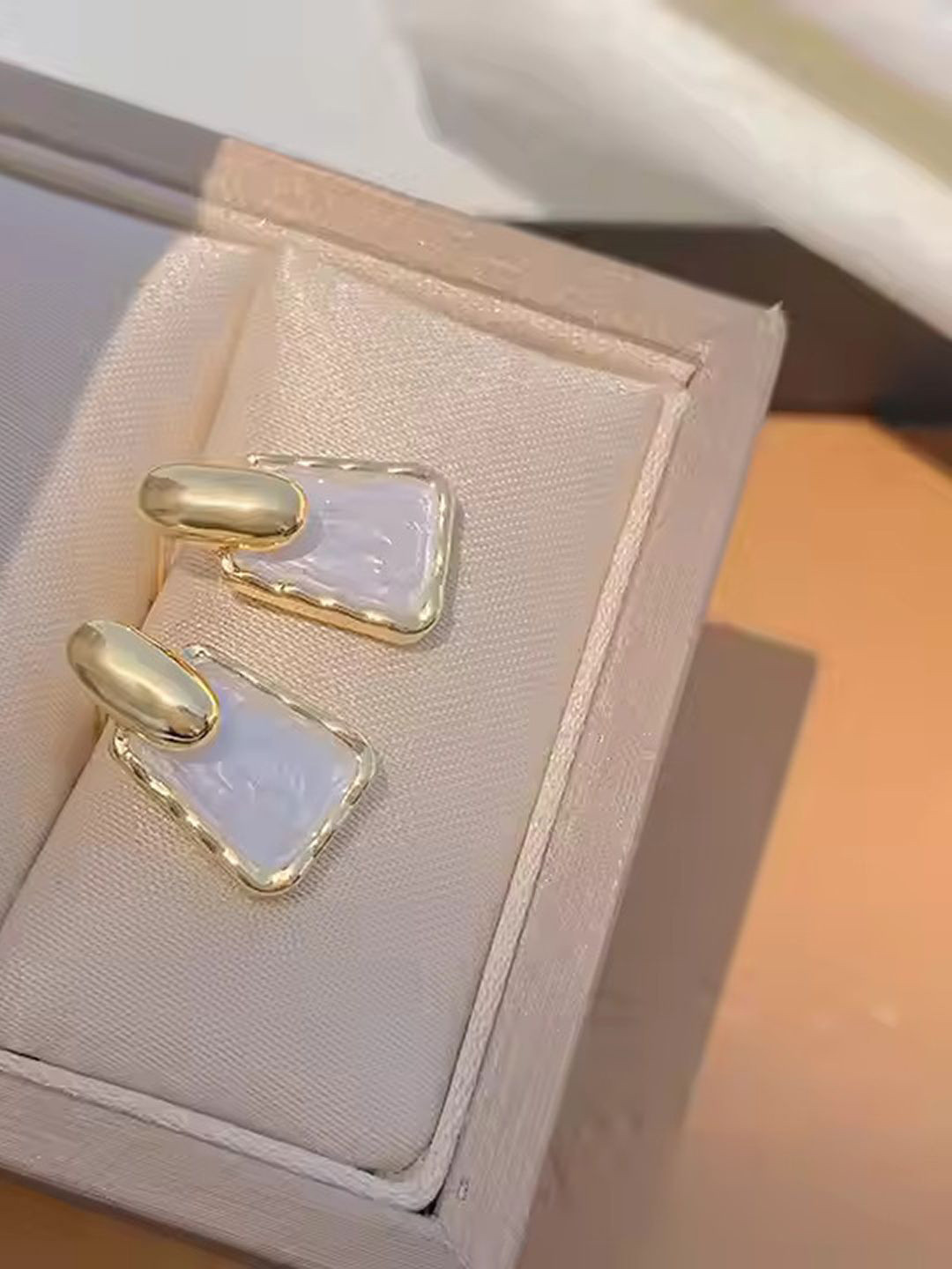 SHARLEEZ Stainless Steel Gold-Plated Geometric Enamel Studs