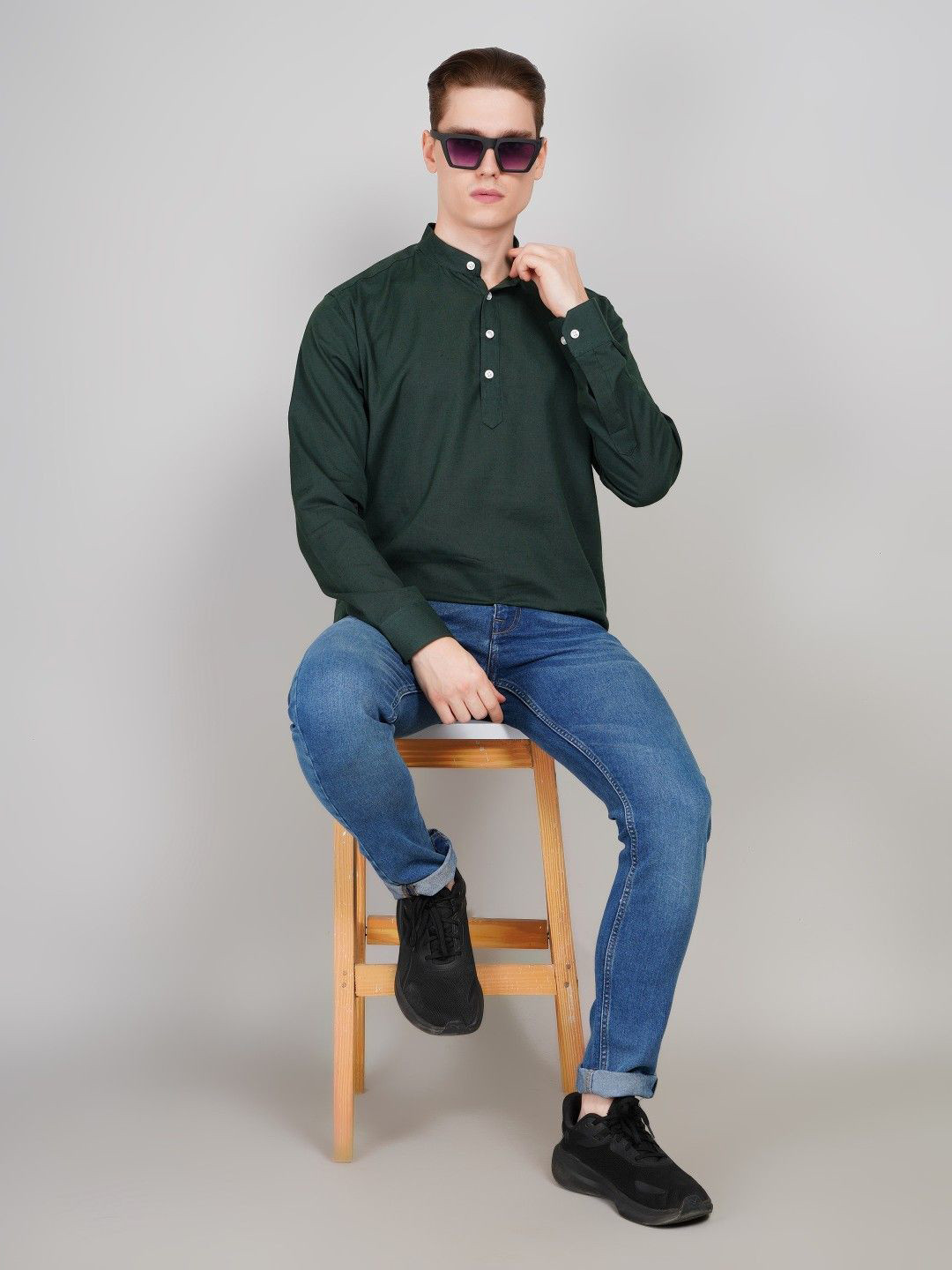 LOUIS MONARCH Band Collar Cotton A-Line Kurta