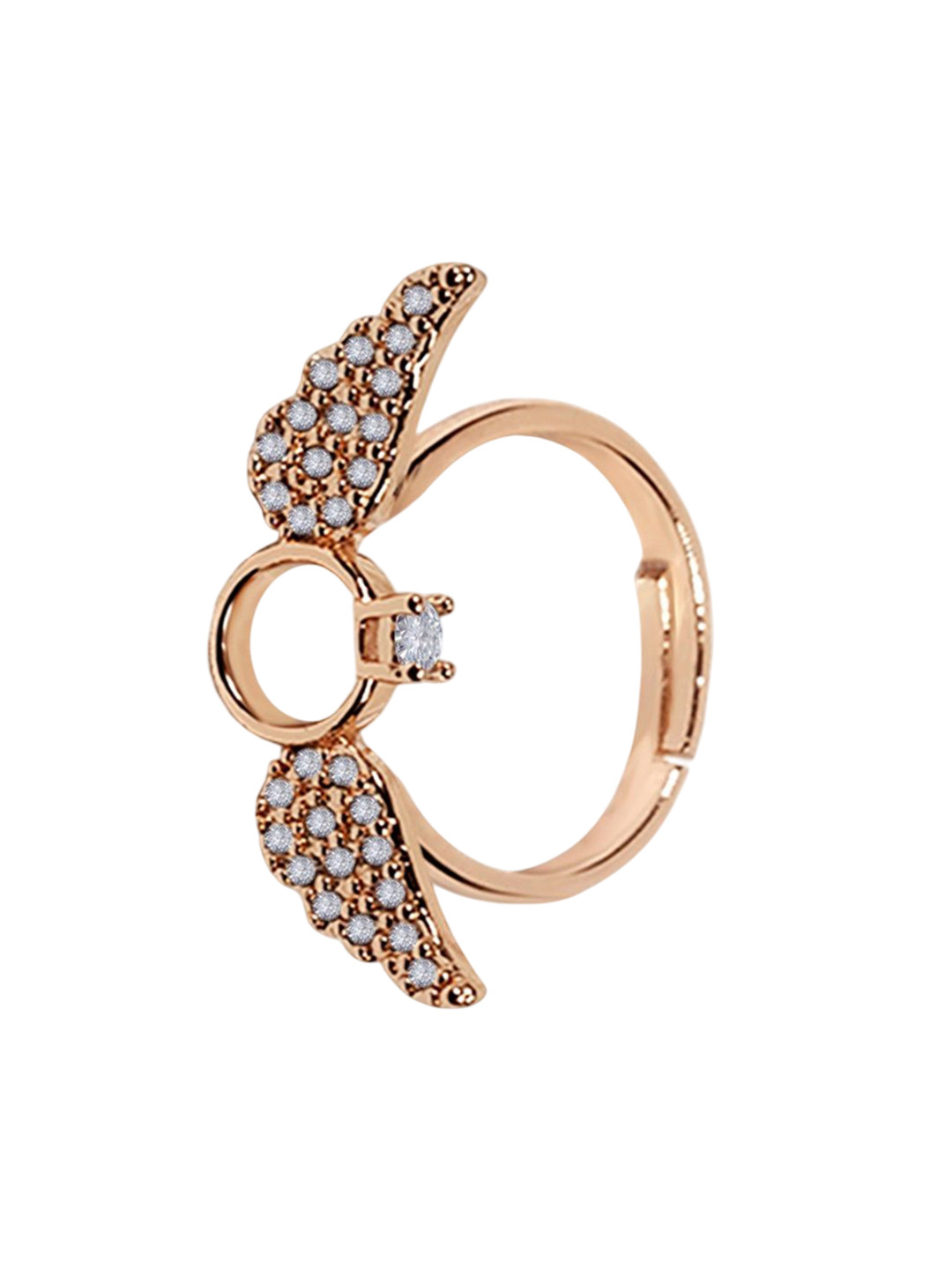 Stylewell Rose Gold-Plated Nug Studded Angel Wings Adjustable Finger Knuckle Ring