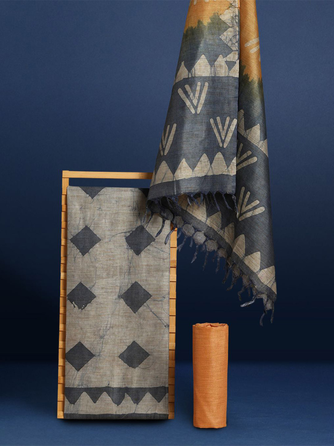 Taavi Geometric Wax Batik Dyed Pure Cotton Unstitched Dress Material