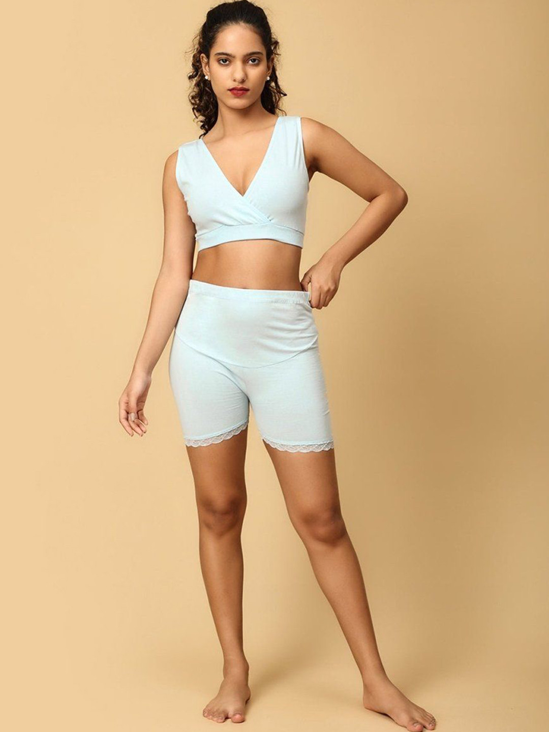 The Mom Store Maternity Boyshort & Maternity Nursing Sleep Bra Lingerie Set LNGR2-BLU-BYSB