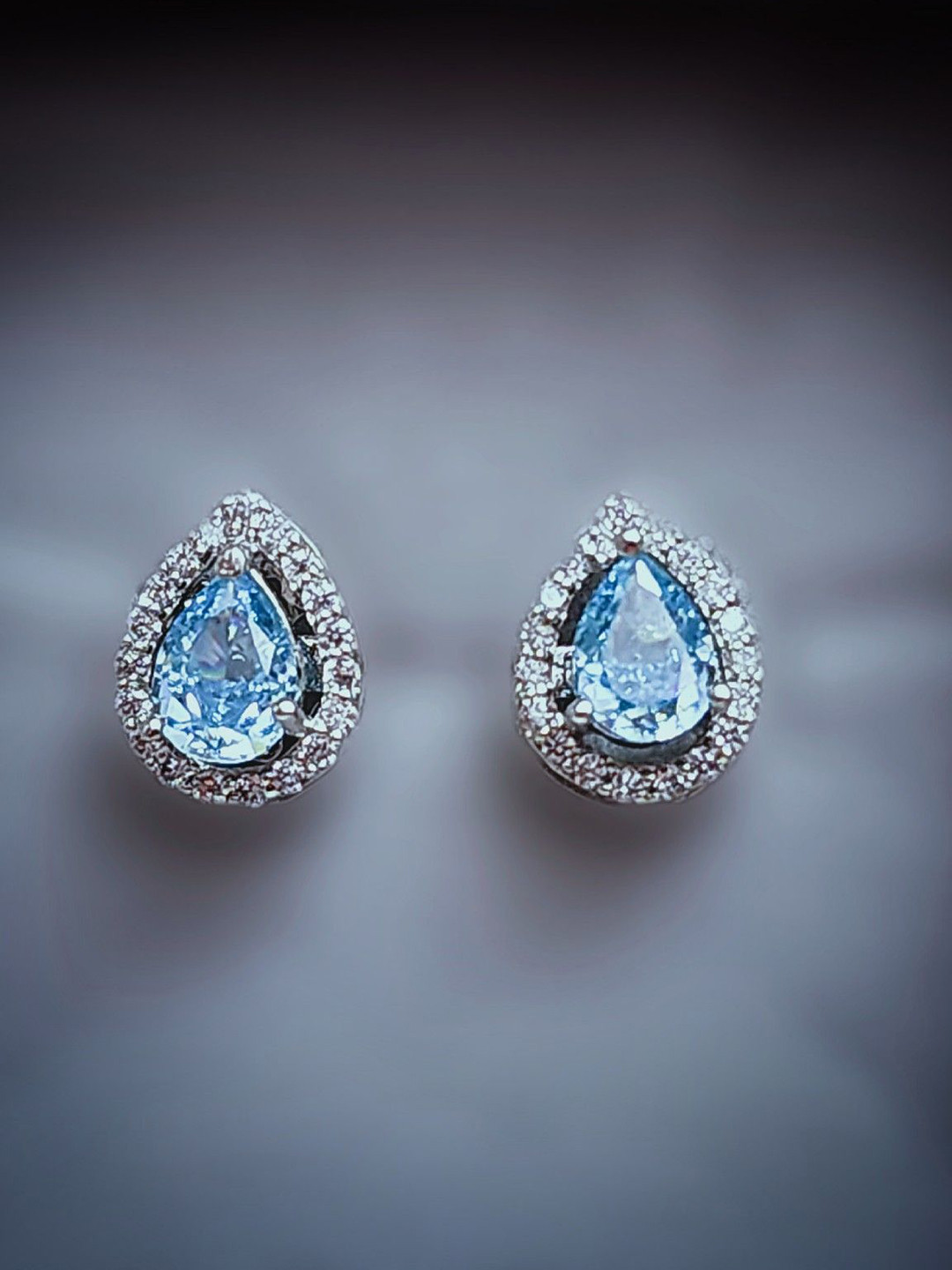 Tara Silver Jewels 925 Sterling Silver Rhodium-Plated CZ Studded Teardrop Shape Studs