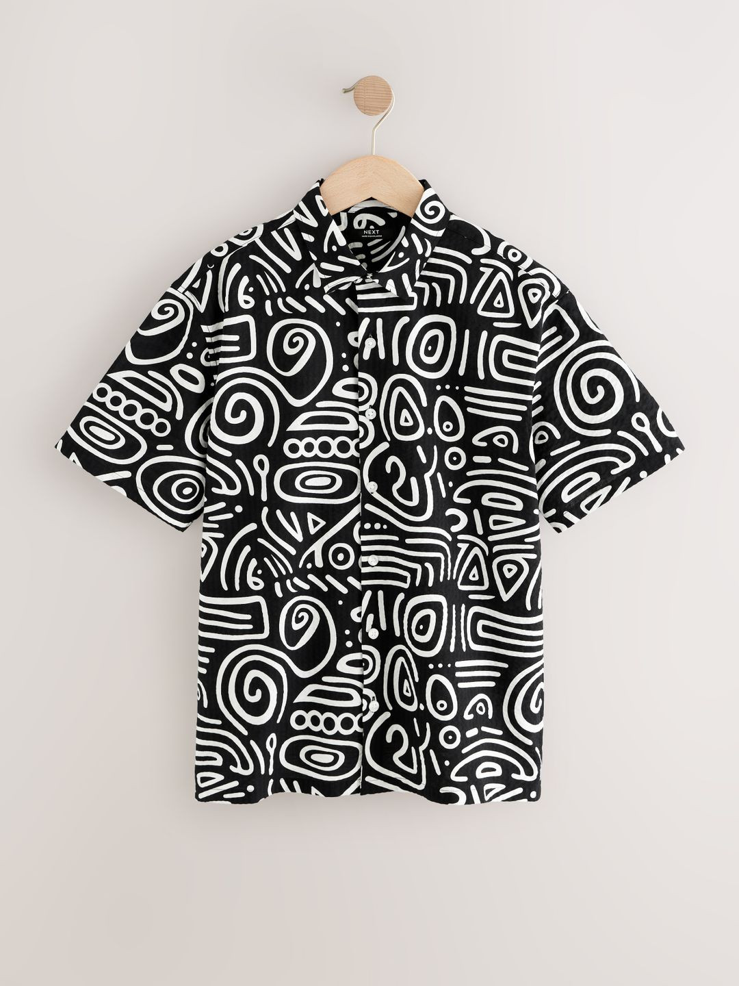 NEXT Boys Monochrome Abstract Printed Drop-Shoulder Sleeves Casual Relaxed Fit Shirt