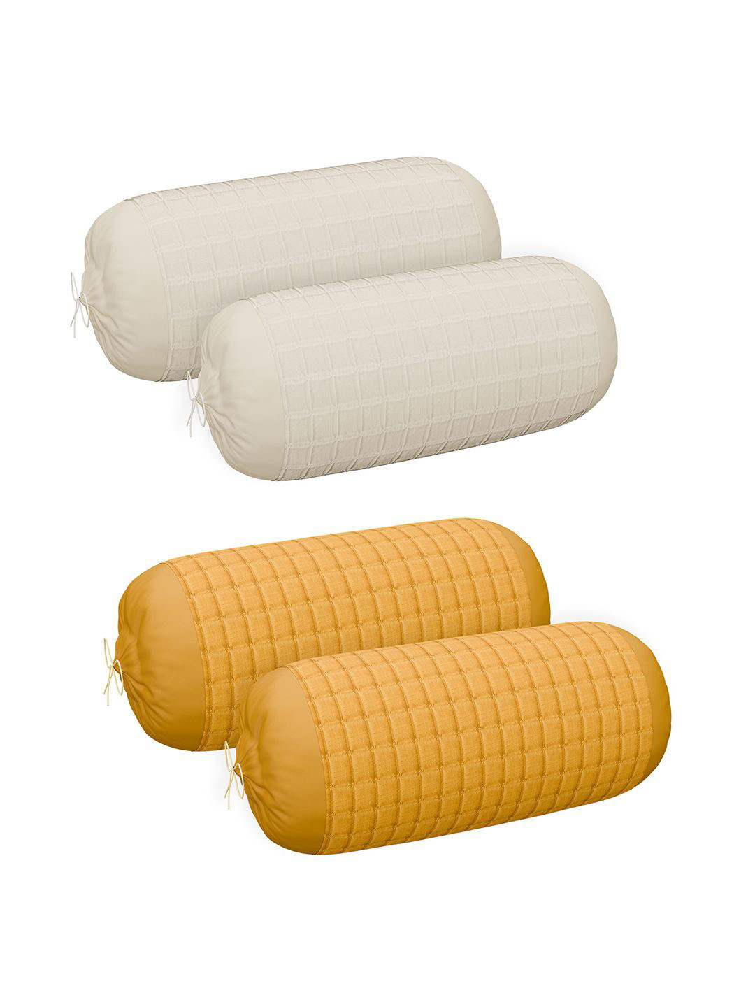 Kuber Industries 4Pcs Mustard-Yellow Textured Long Bolster Cover With Drawstring Closure