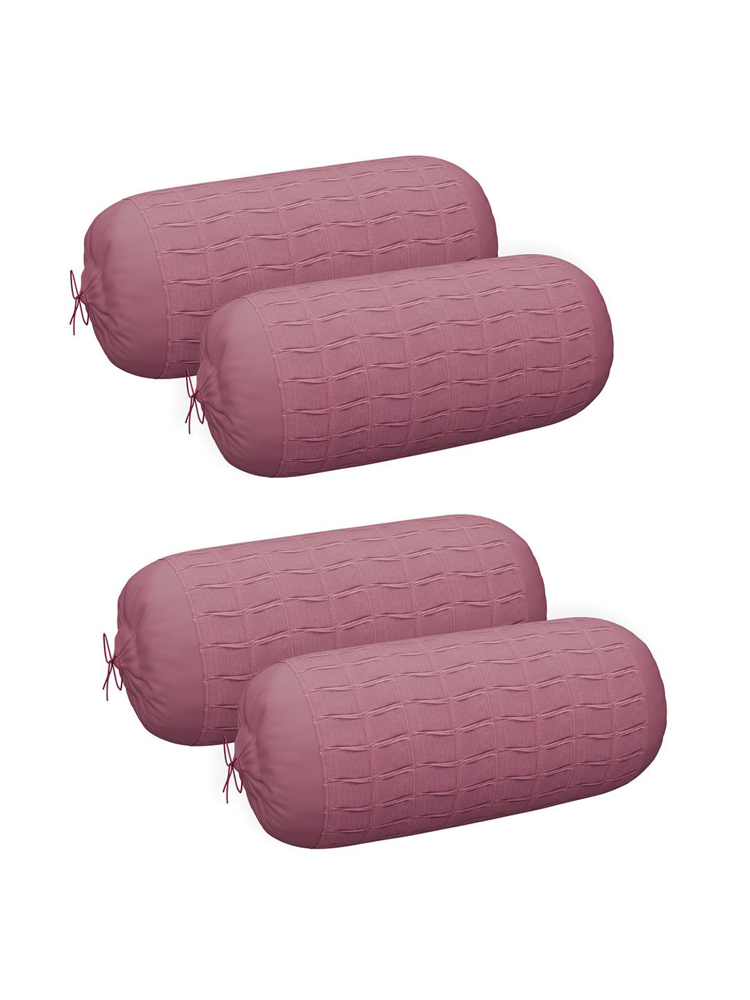 Kuber Industries Set Of 4 Onion Pink Textured Long Bolster Cover With Drawstring Closure