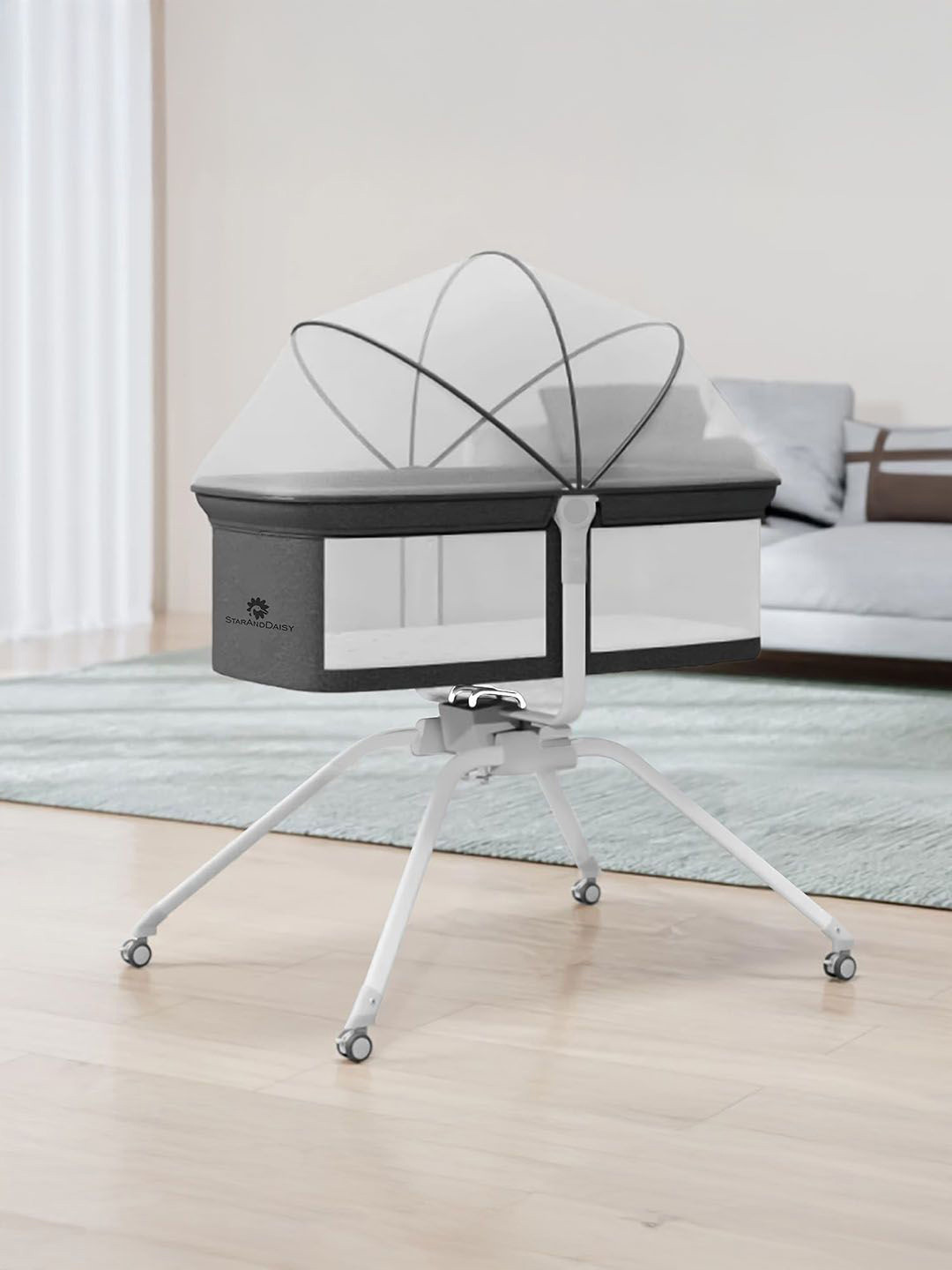 StarAndDaisy Grey Electric Baby Cradle With Anti-Tilt & Mosquito Net