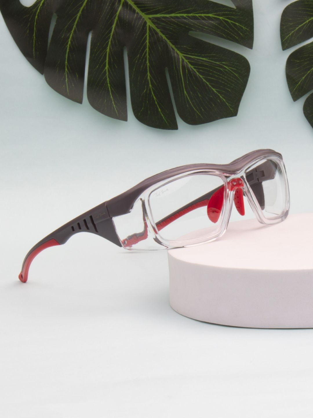 Ted Smith Unisex Transparent-Grey-Red UV Protected Lens Wrap Around Sports Sunglasses