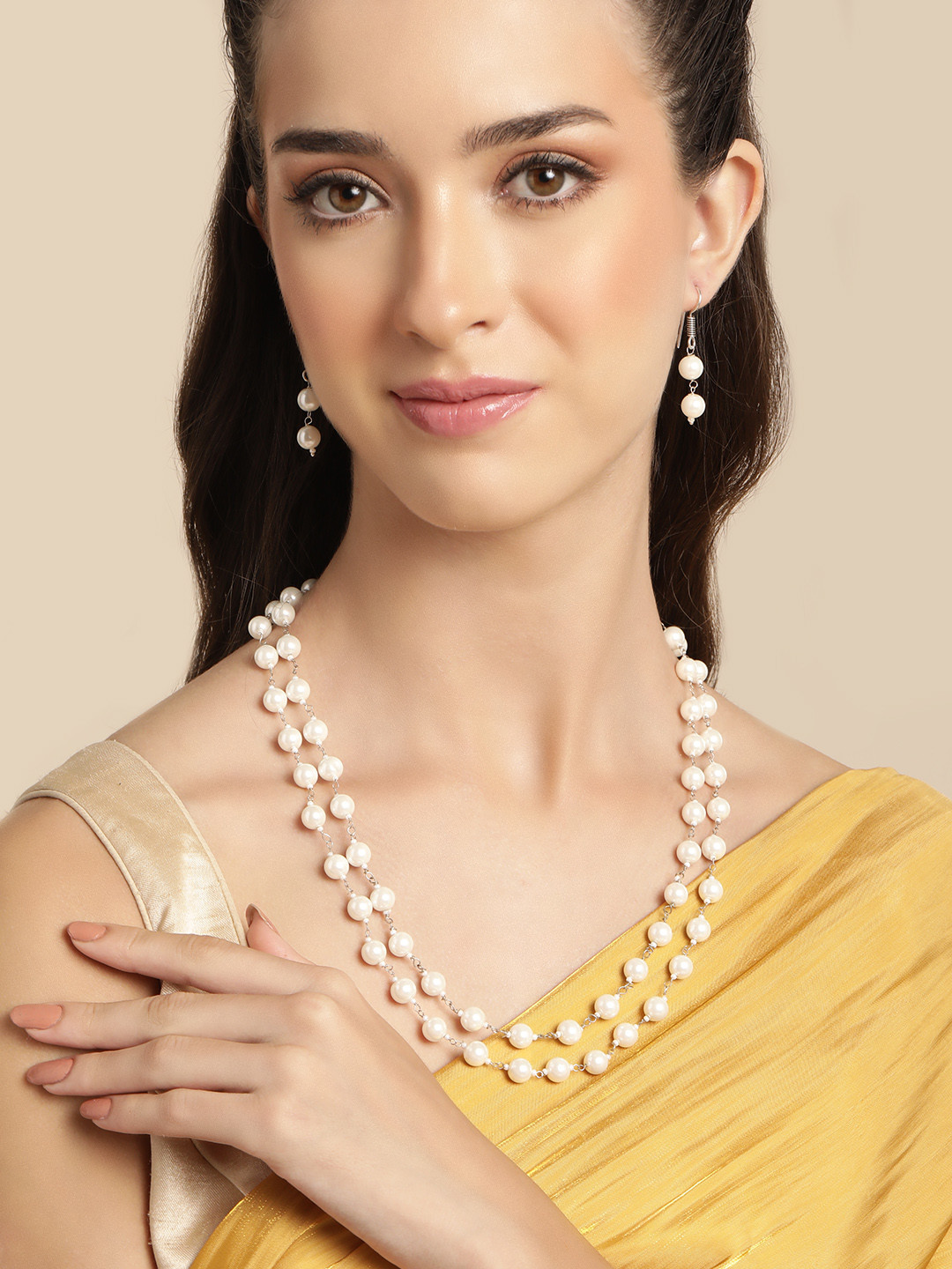 Anouk White Layered Pearl Necklace Set