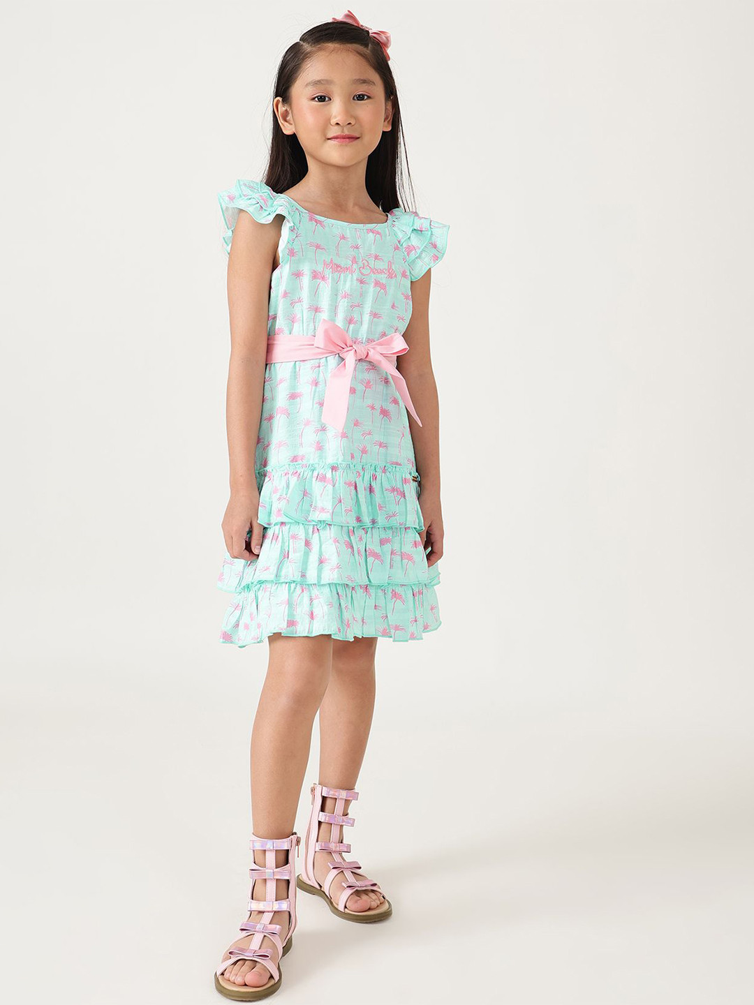 One Friday Girls Mint Khajoor Print Dress