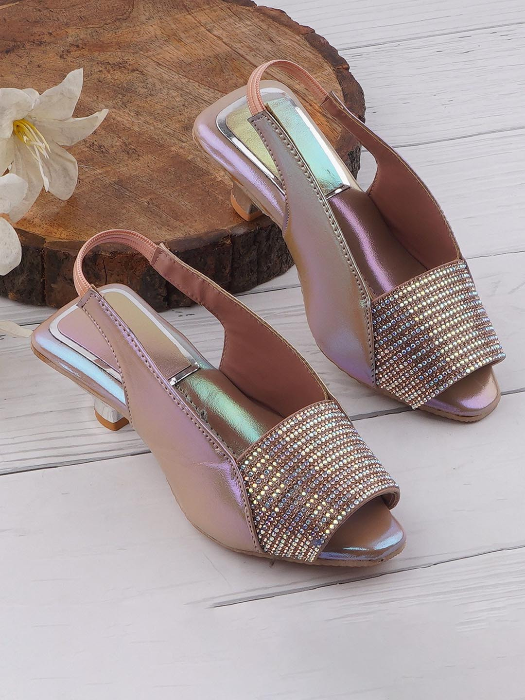 BAESD Girl's Western Embellished Kitten Peep Toe Heels
