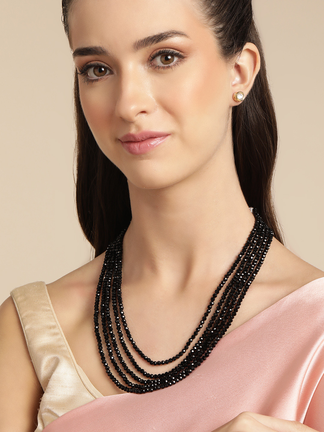 Anouk Black Layered Necklace Earring Set