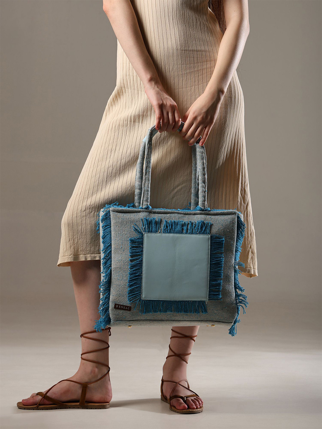 ENSAC Women Self Design Structured Cotton Tote Bag