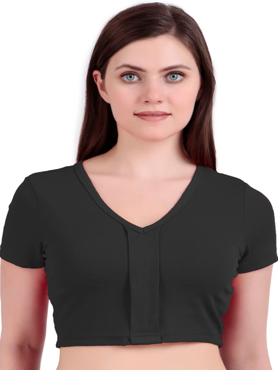 PRIME LOVE Women Solid V-Neck Blouson Crop Top