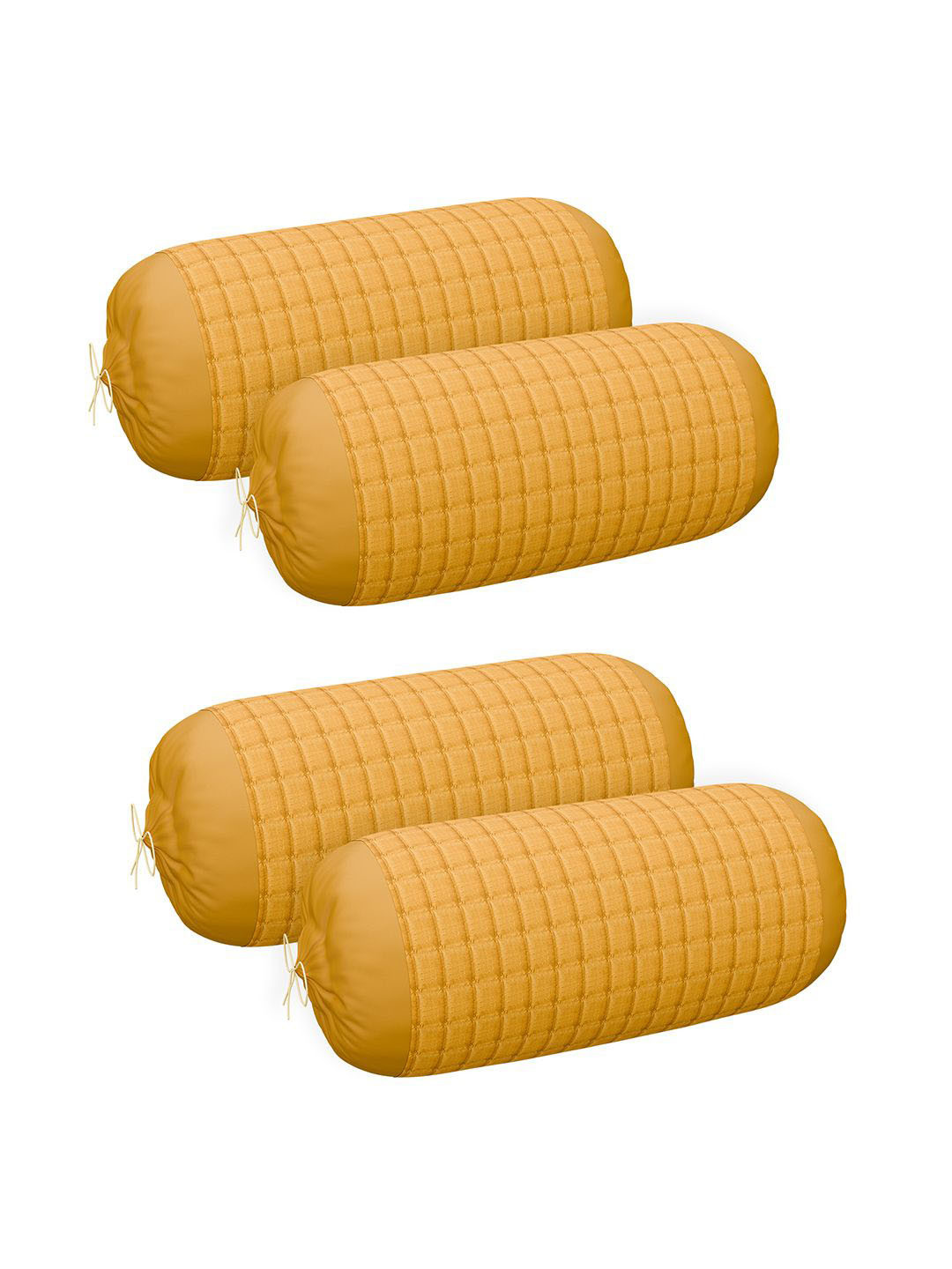 Kuber Industries 4Pcs Mustard-Yellow Textured Long Bolster Cover With Drawstring Closure