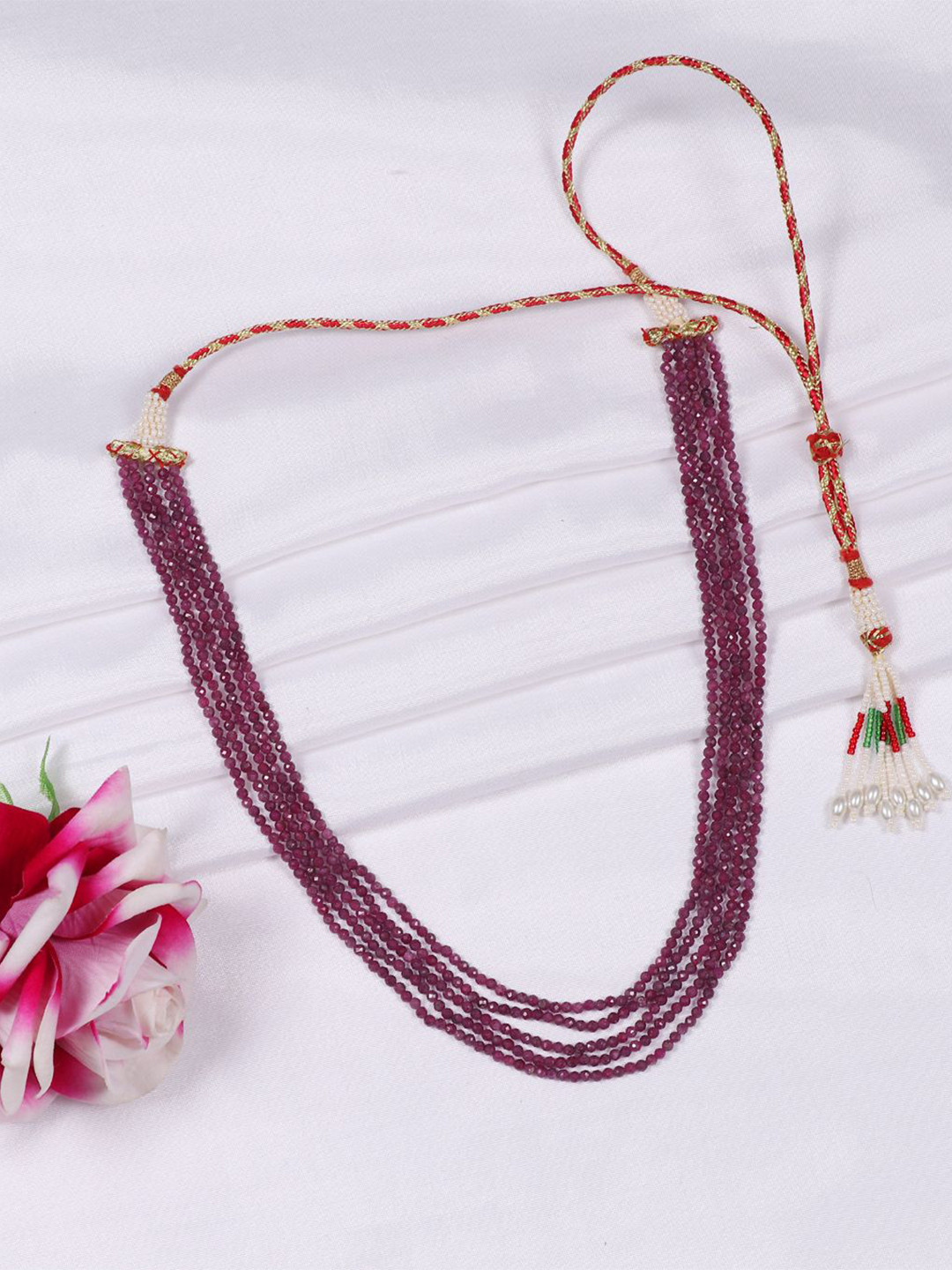 Raj Gems Ruby Gemstone Beaded Layered Necklace