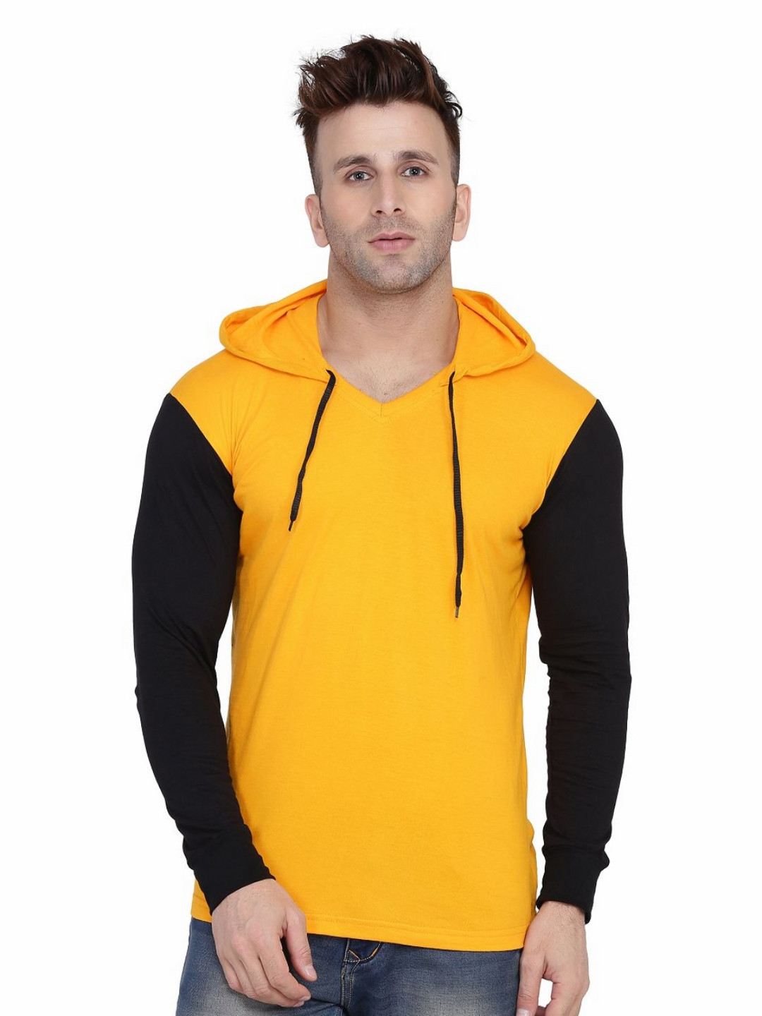 Blisstone Hood Colour Blocked Slim Fit Cotton Casual T-shirt