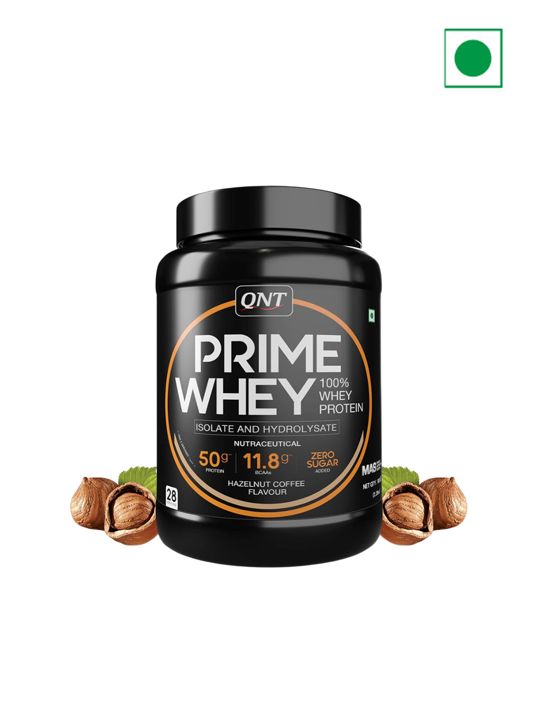 QNT Prime 100% Pure Whey Protein Powder For Muscle Building - 1Kg - Hazelnut Coffee