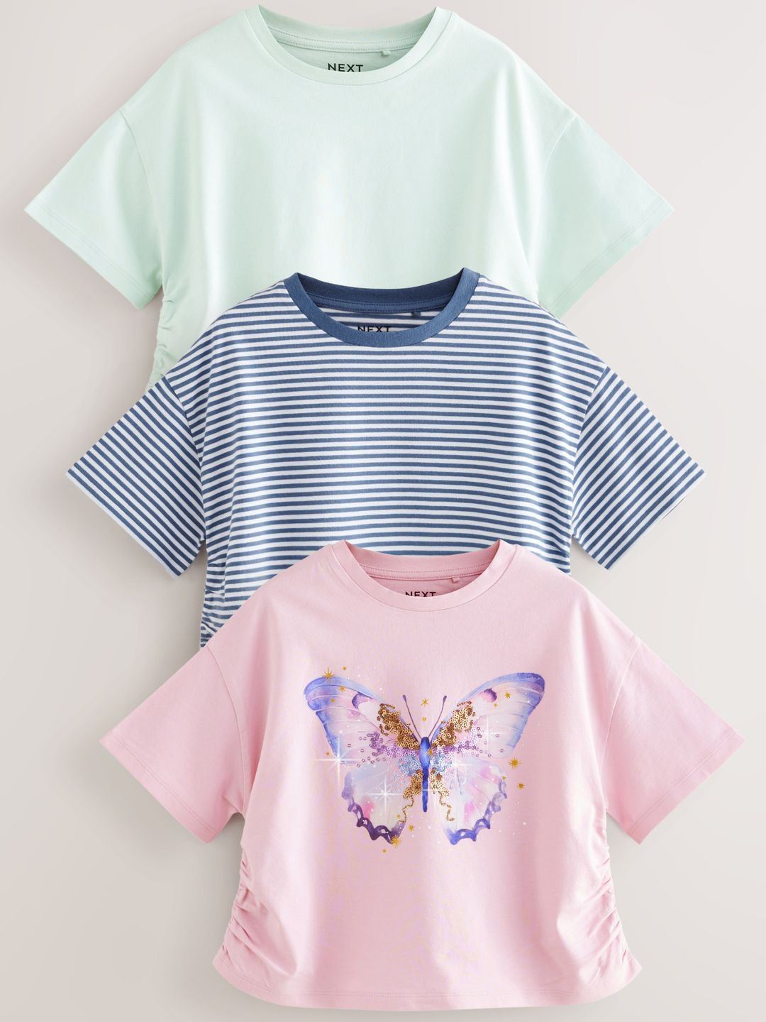 NEXT Set Of 3 Kids Girls Pure Cotton T-Shirt