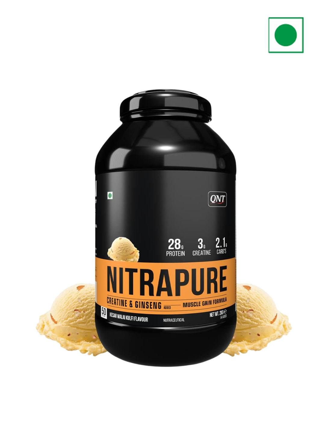 QNT Nitrapure Whey Protein Powder For Muscle Building - 2 Kg - Kesar Malai Kulfi