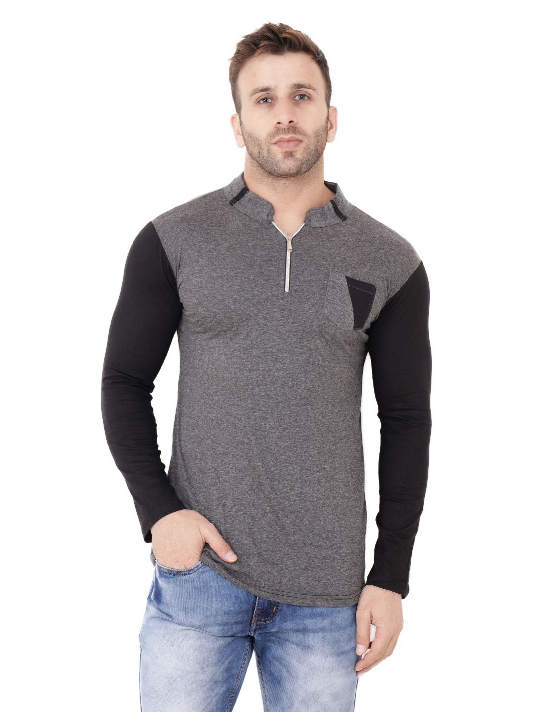 Blisstone Colour Blocked Henley Neck Slim Fit Cotton Casual T-shirt