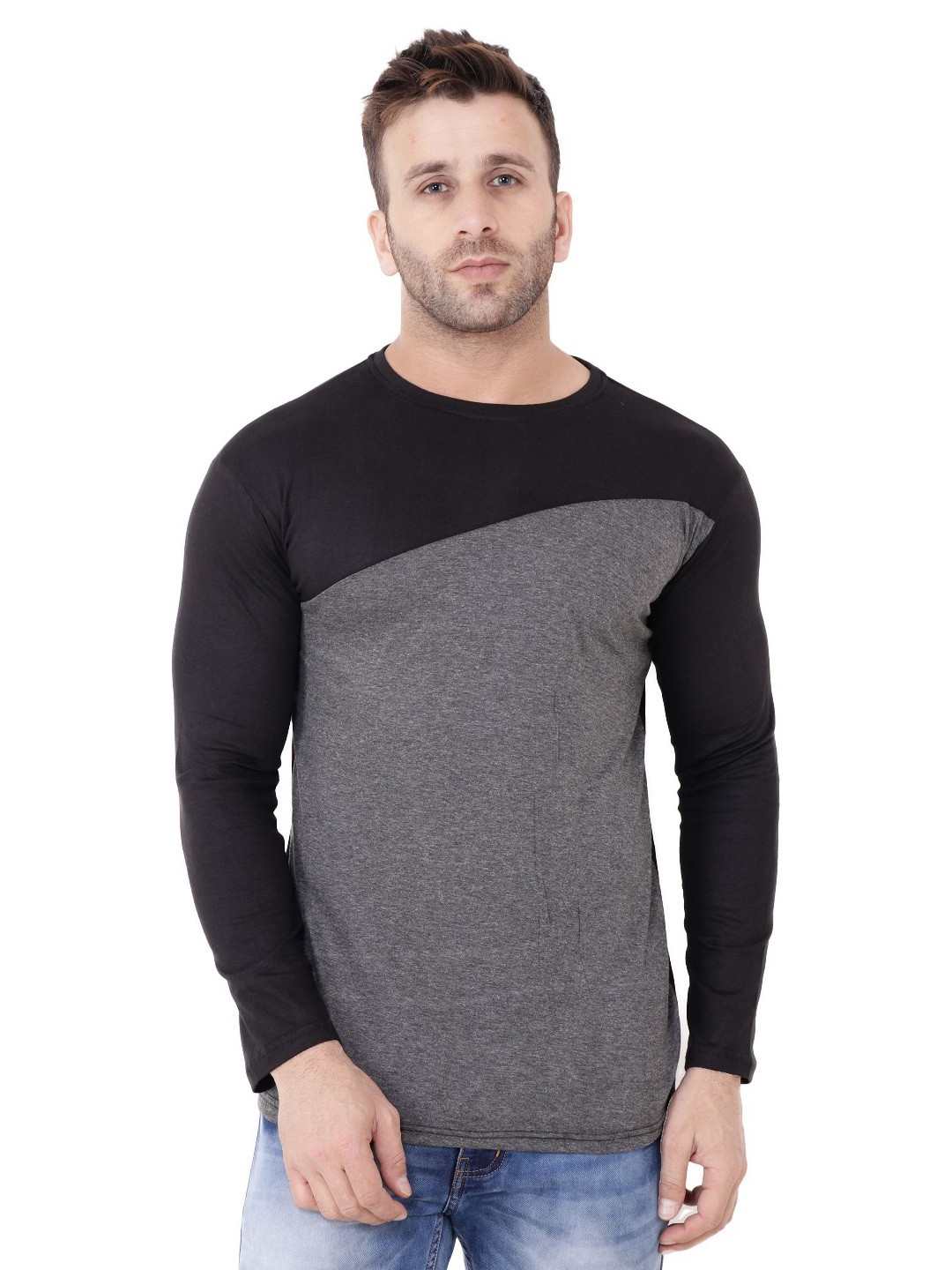 Blisstone Colour Blocked Round Neck Slim Fit Cotton Casual T-shirt