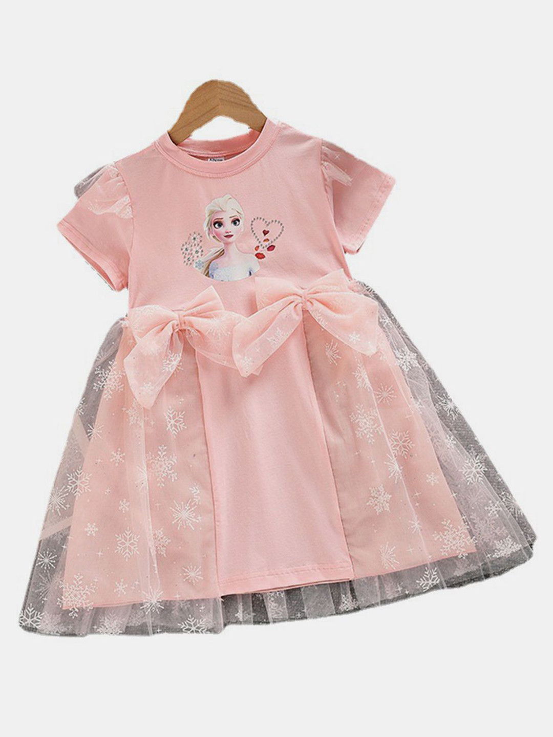 YK Girls Embellished Print Fit & Flare Dress