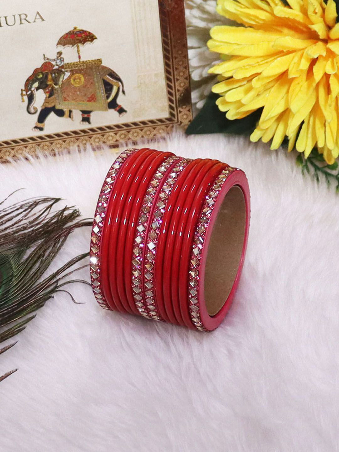 TAJ BRIDAL STORE Set Of 12 Kundan Studded Bangles