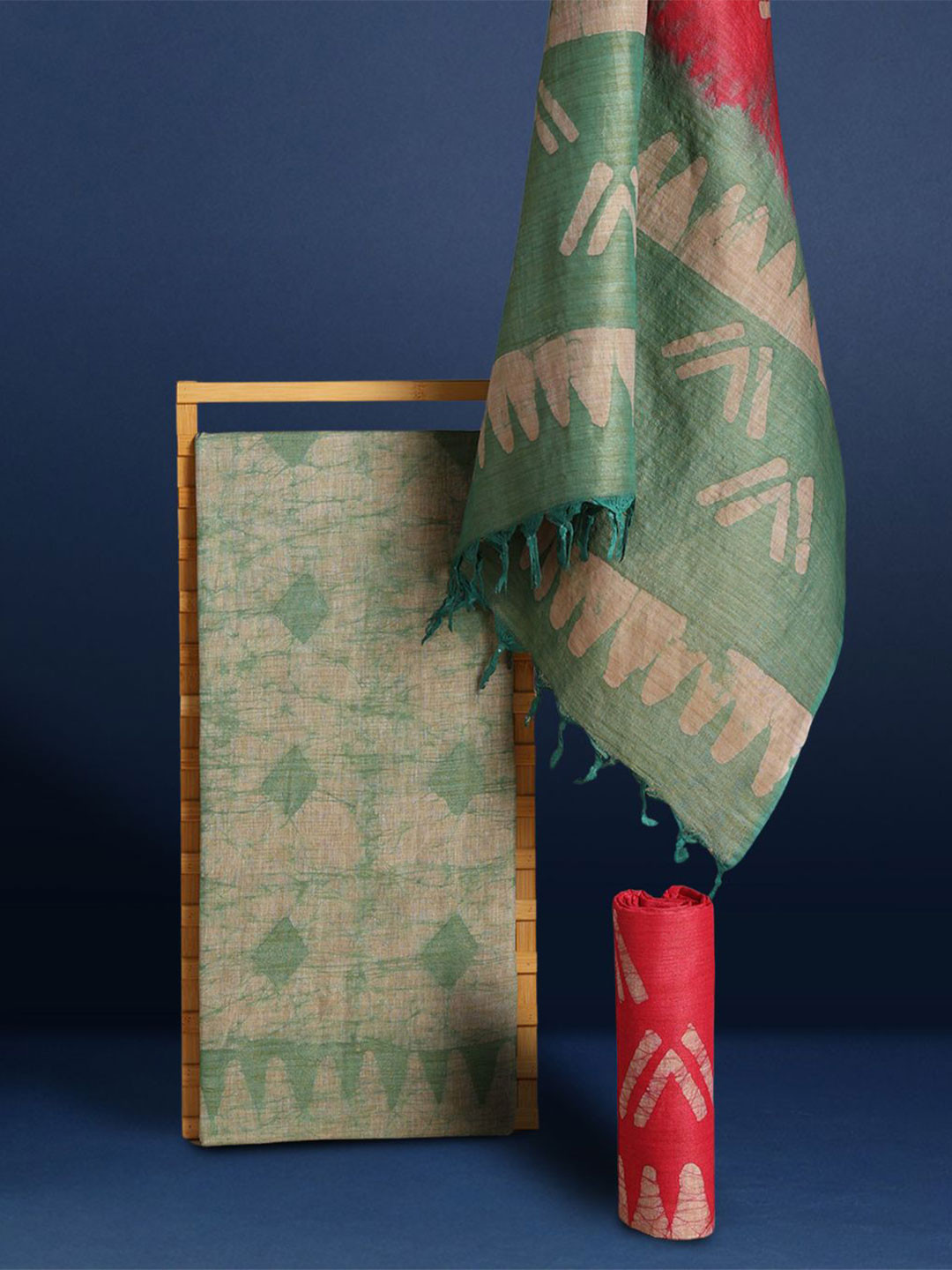 Taavi Geometric Wax Batik Dyed Pure Cotton Unstitched Dress Material