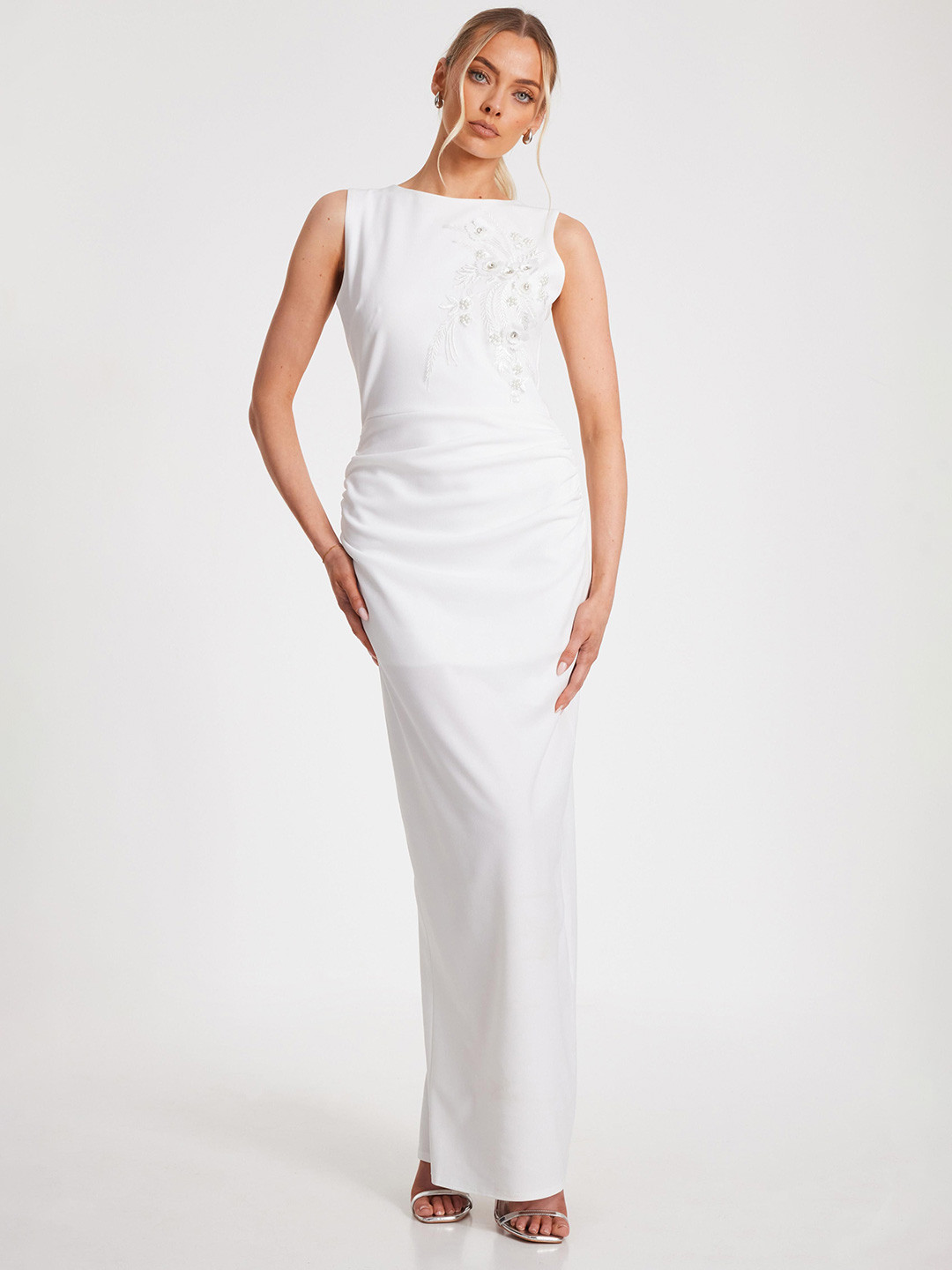 QUIZ Women Boat Neck Back Slits Bodycon Maxi Dress