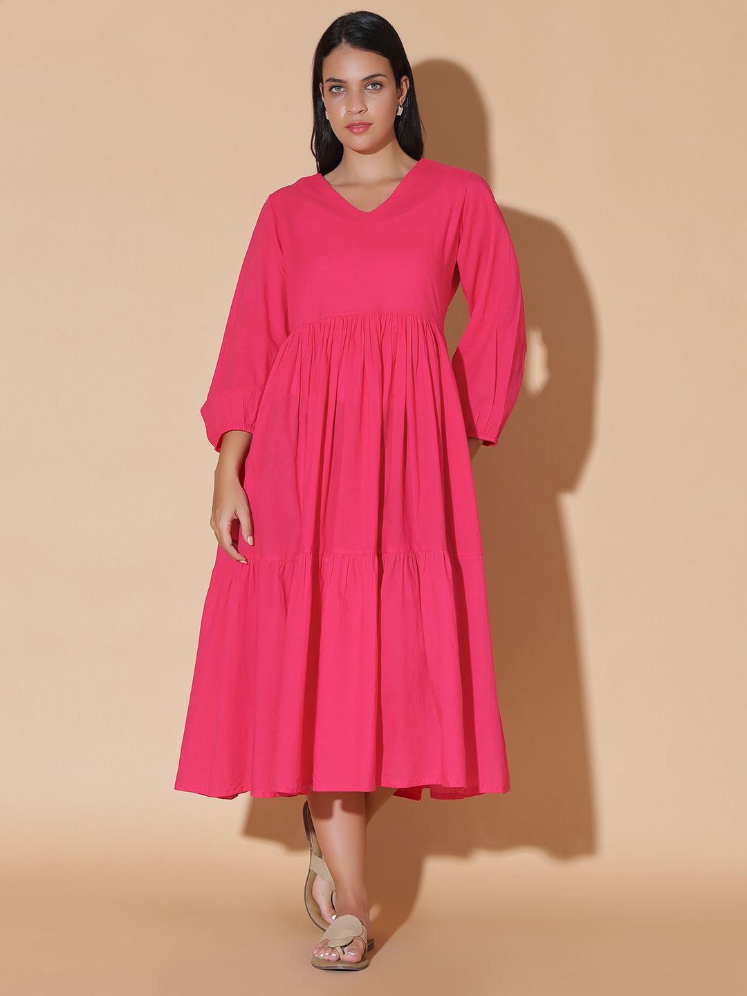 MOSHI Women Puff Sleeve Fit & Flare Midi Dress