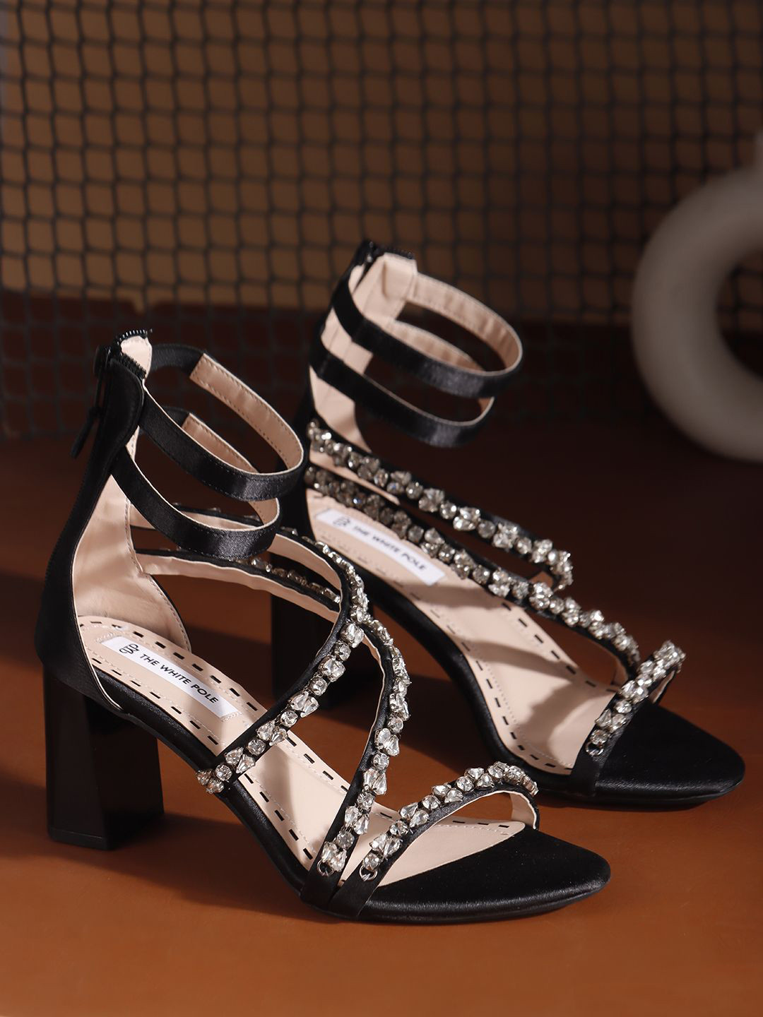 THE WHITE POLE  Fashionable Trending Casual Embellished Open Toe Block Heel For Womens