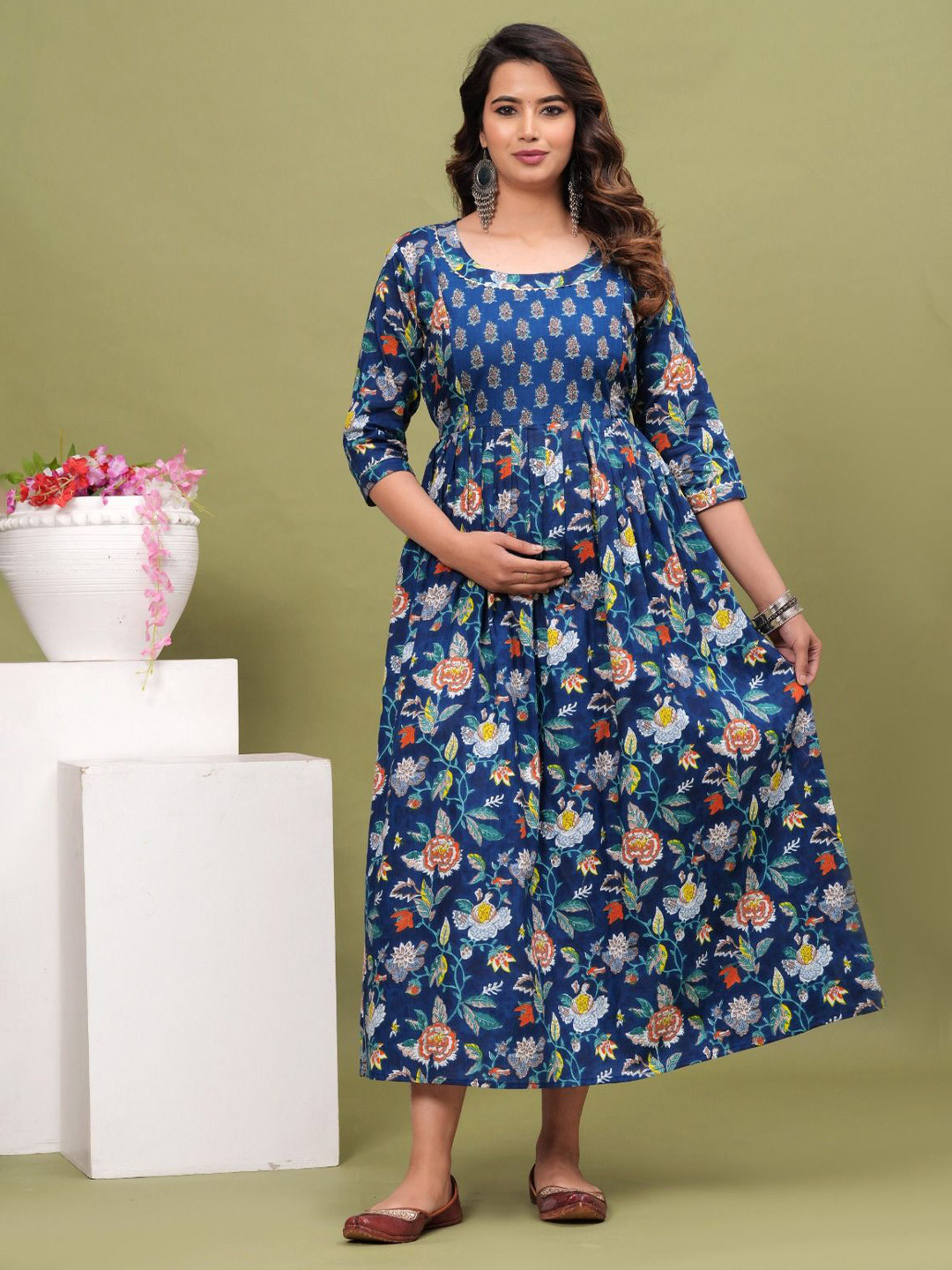 ANUOM Women Floral Print Casual Maxi Dress