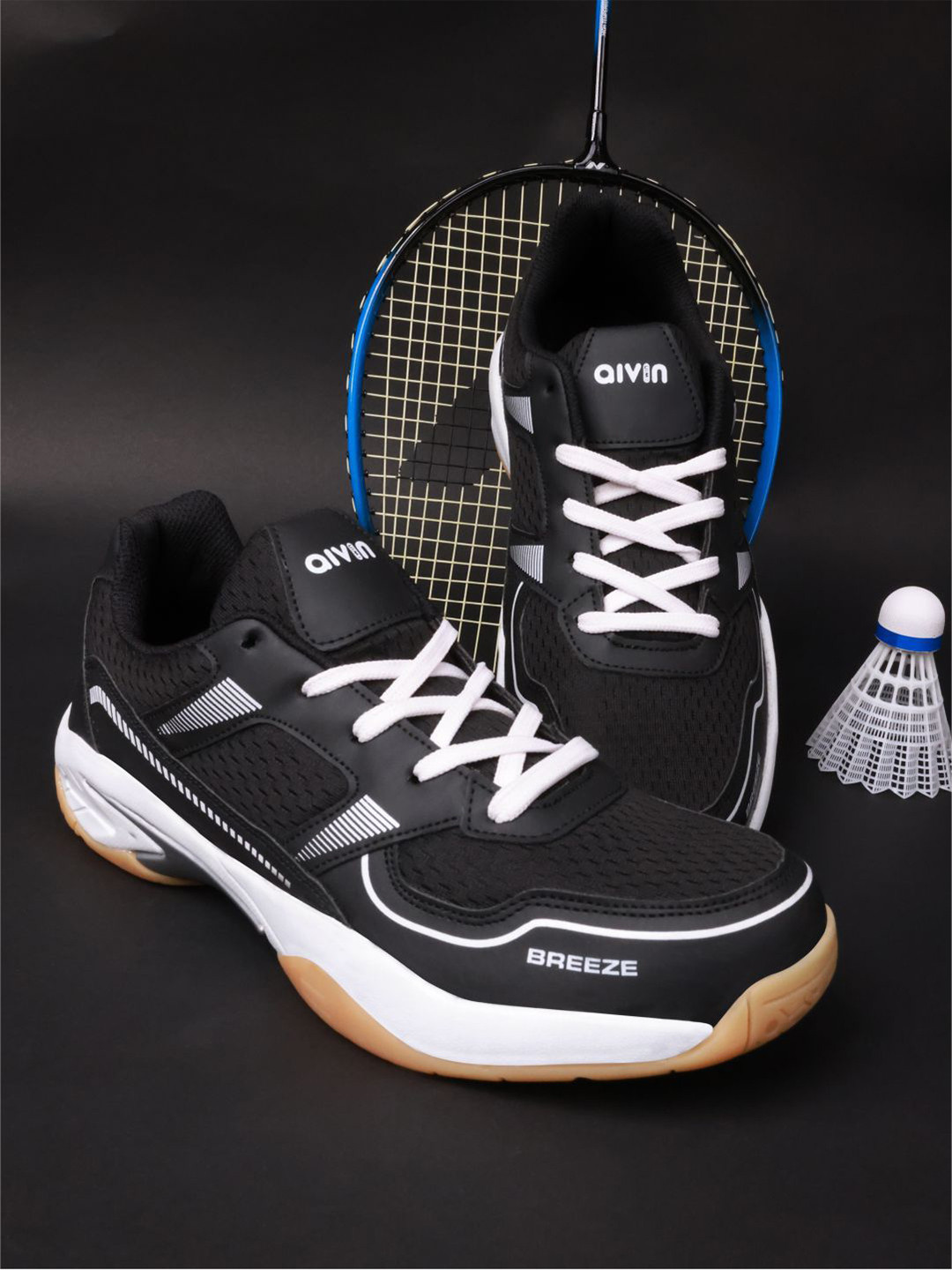Aivin Men Black & White Breeze Badminton Shoes