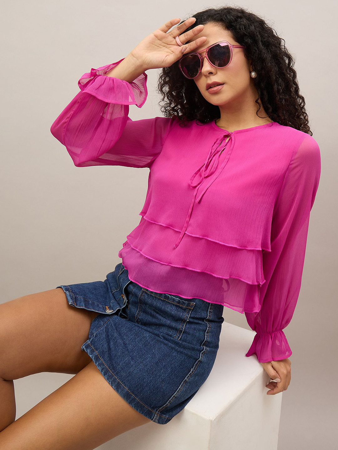 The Roadster Lifestyle Co. Women Long Sleeves Ruffle Top