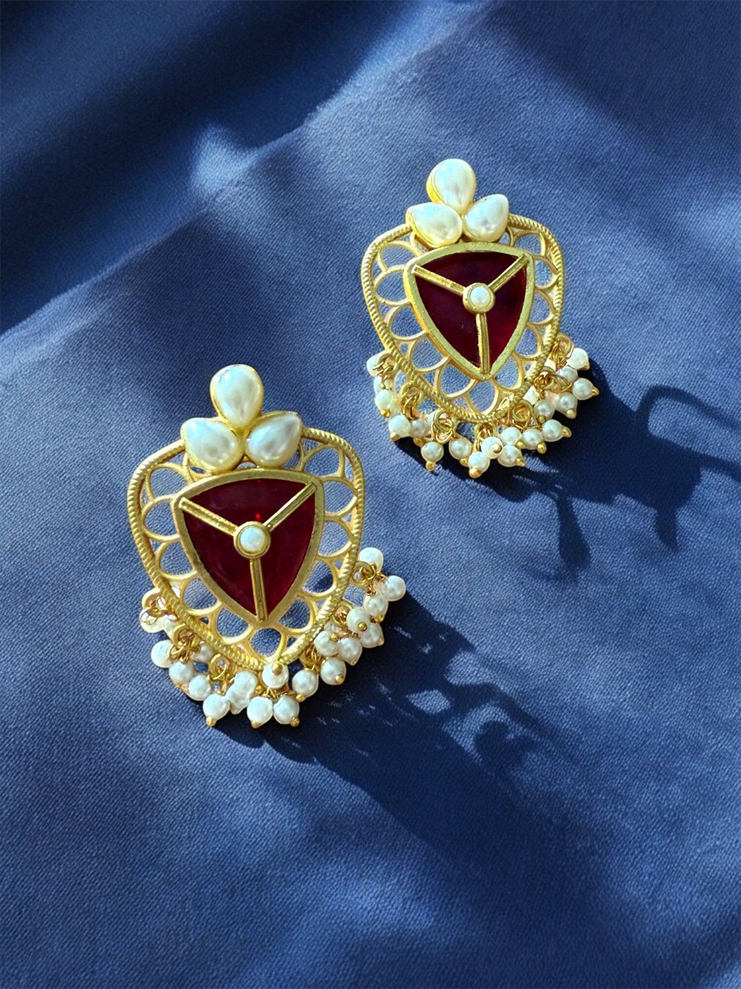 Rebekah Gold-Plated Contemporary Shaped Artificial Beads With Pearls Studs