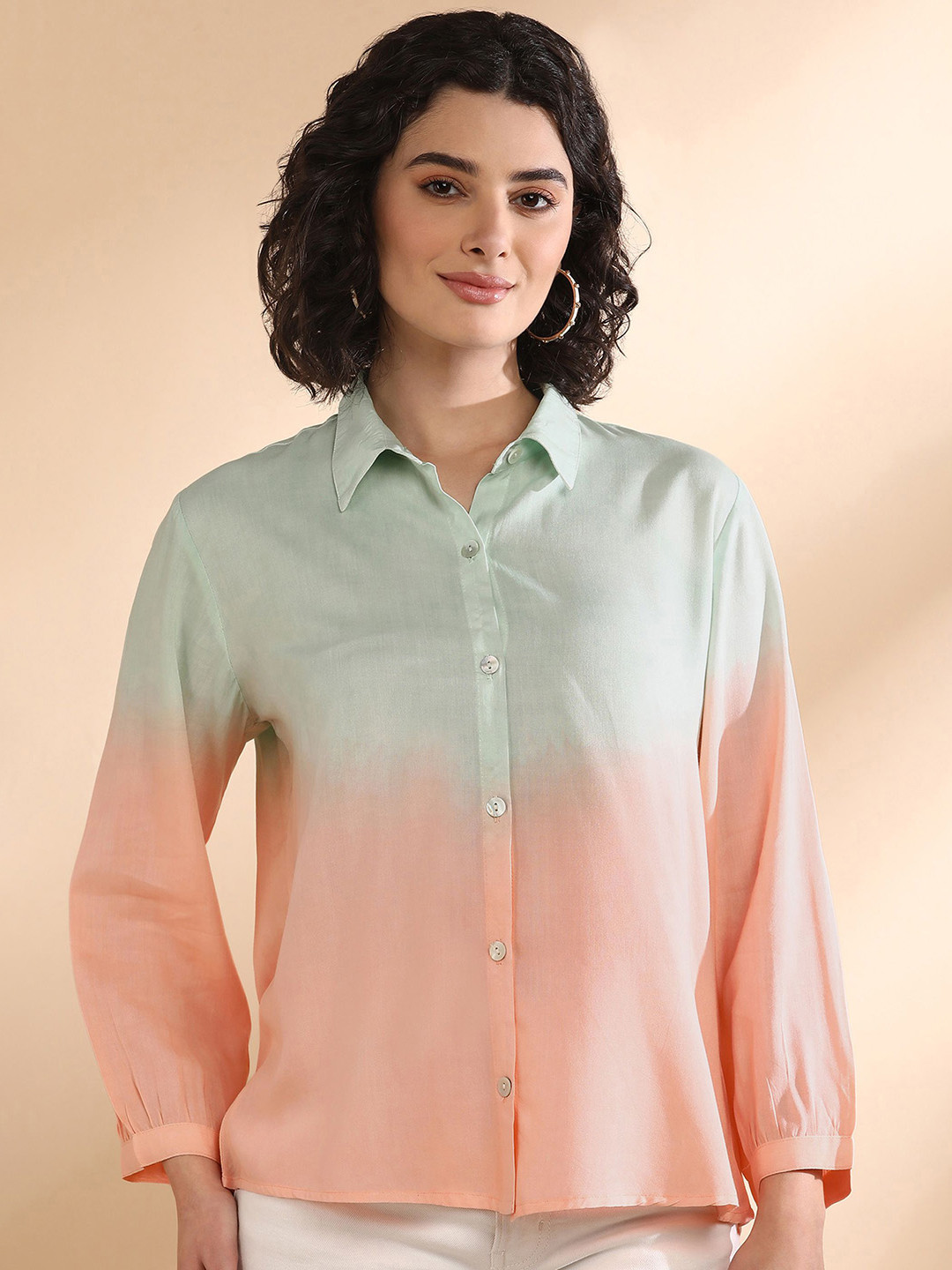 CORSICA Women Relaxed Tie and Dye Dyed Spread Collar Casual Shirt
