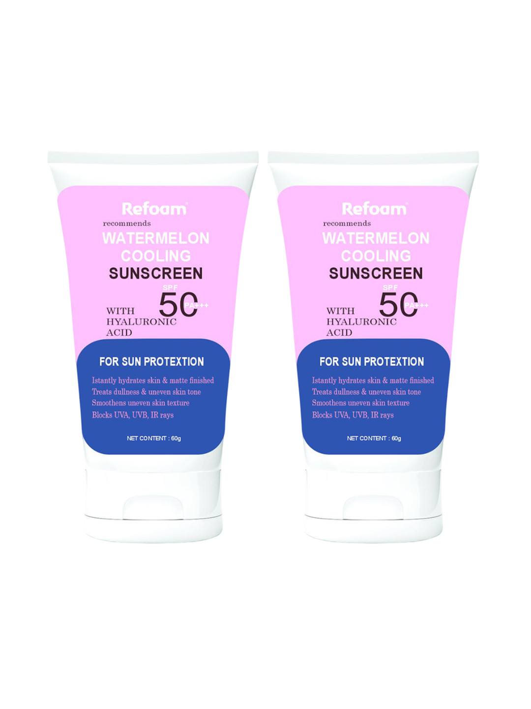 REFOAM Set Of 2 Watermelon Cooling Sunscreen SPF50 PA+++ - 60 g Each