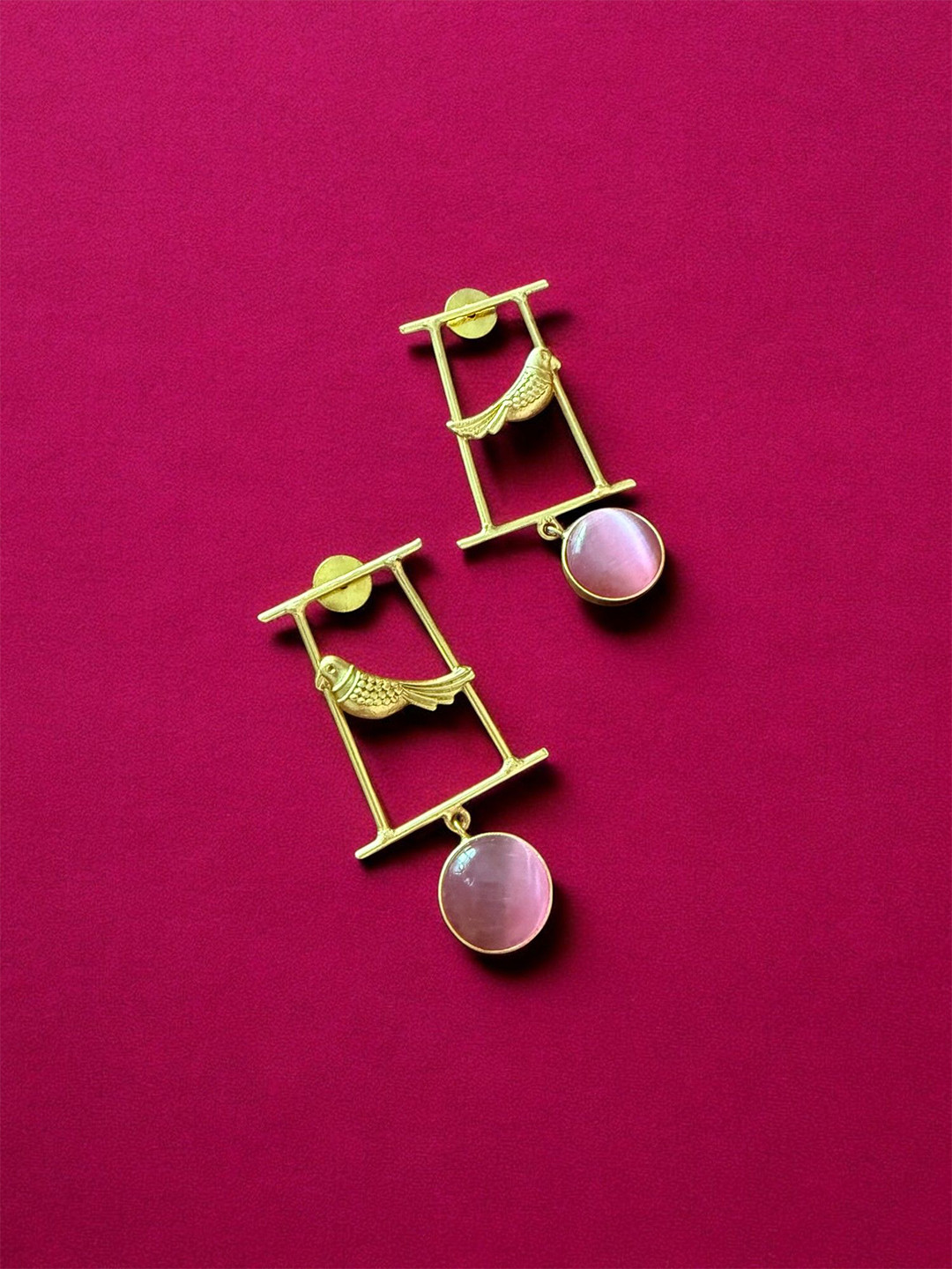 Rebekah Gold Plated Artificial Stones Contemporary Shape Drop Earrings