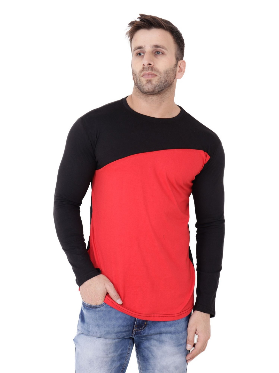 Blisstone Men Full Sleeves Colourblocked Cut Outs Slim Fit T-shirt