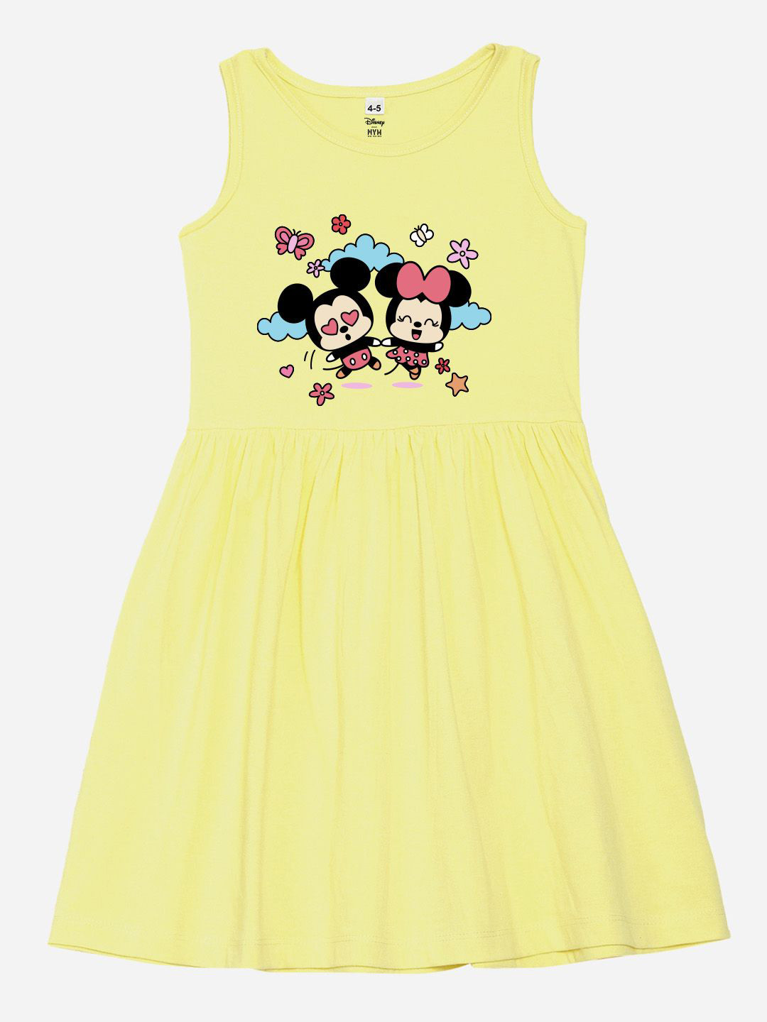 Wear Your Mind Girl Mickey & Friends Print Round Neck Fit & Flare Cotton Dress
