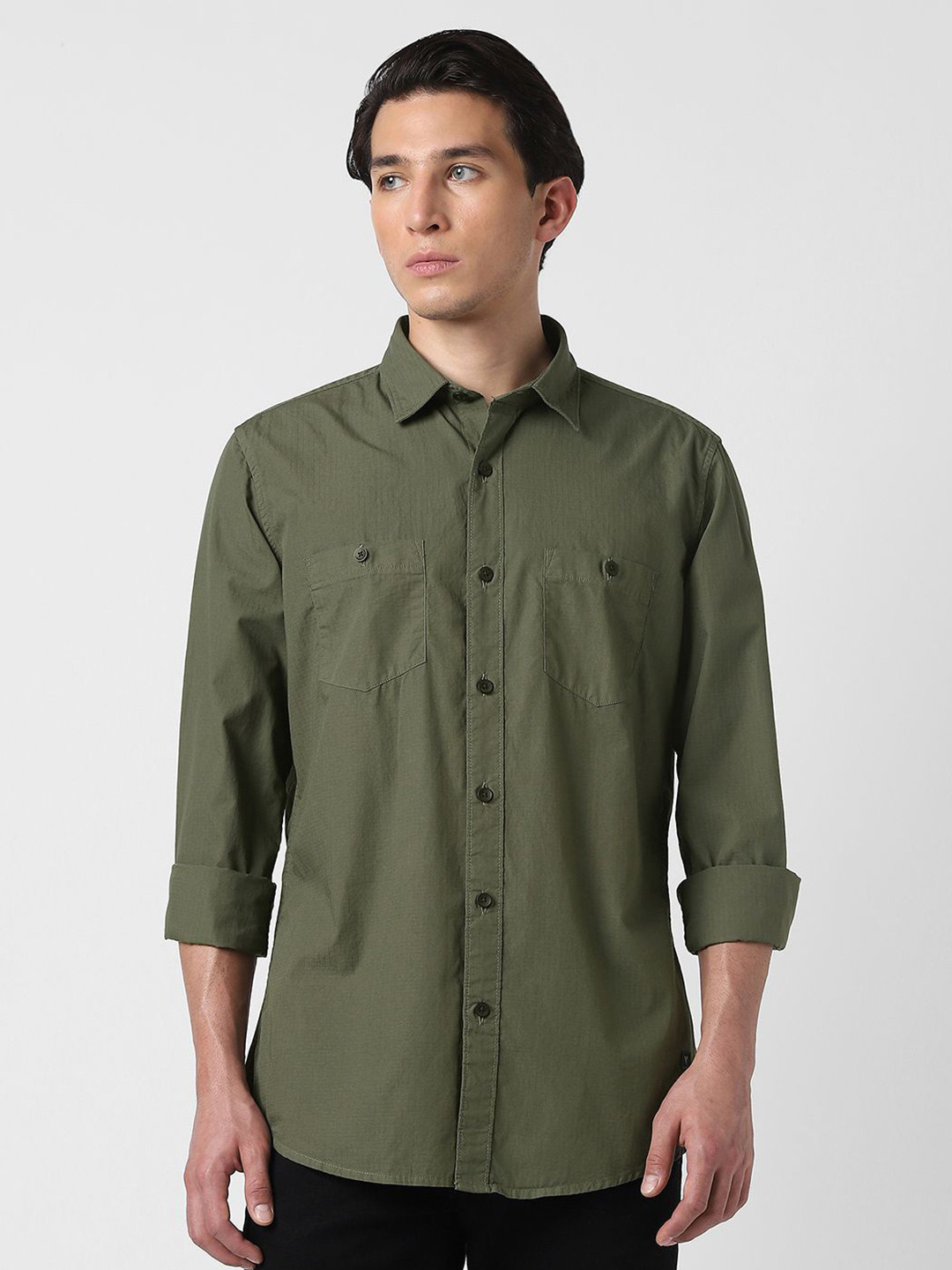 VAN HEUSEN DENIM LABS Men Textured Slim Fit Long Sleeve Casual Cotton Shirt