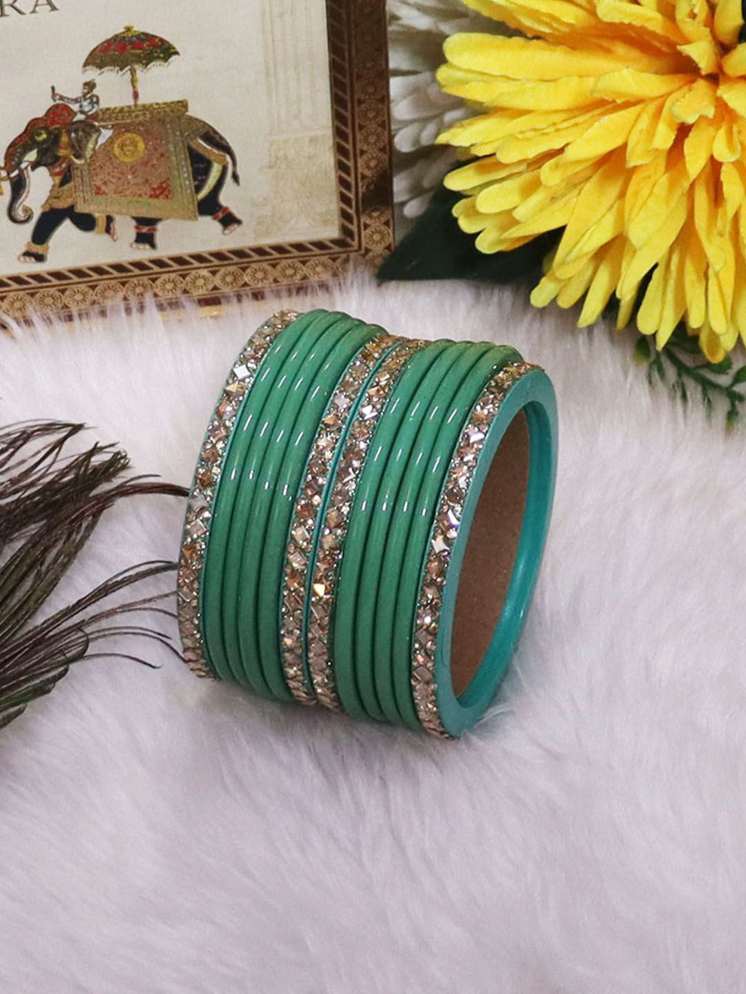 TAJ BRIDAL STORE Set Of 12 Kundan Studded Bangles